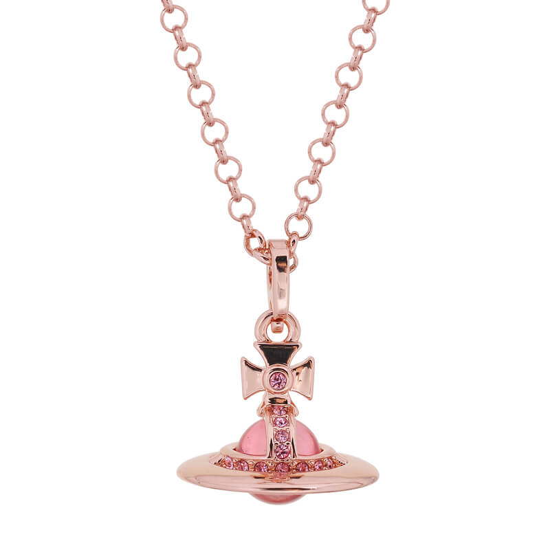 6mm/10mm ORB Classic Saturn Pendant Necklace Rose Gold Pink