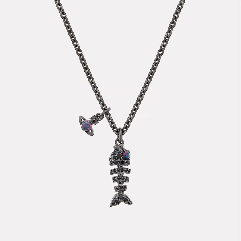 3 Colors Lyall Fishbone Diamond Pendant Necklace