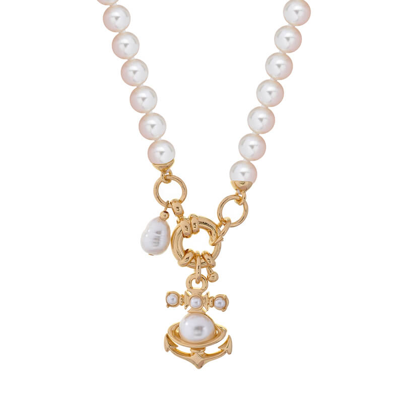 2 Colors MARIALENA Small Boat Anchor Pearl Necklace