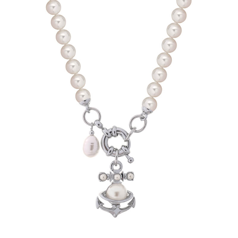 2 Colors MARIALENA Small Boat Anchor Pearl Necklace
