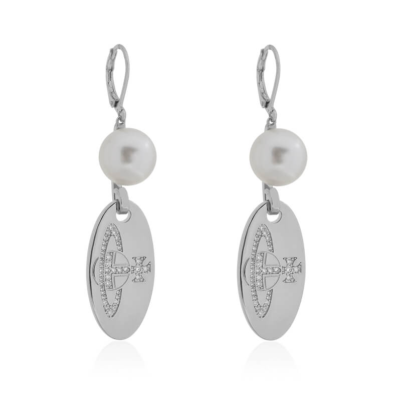 2 Colors Round Zirconia Pearl Earrings