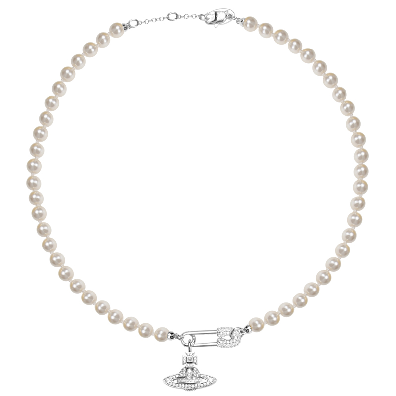 2 Colors Zirconia Pin Pearl Necklace