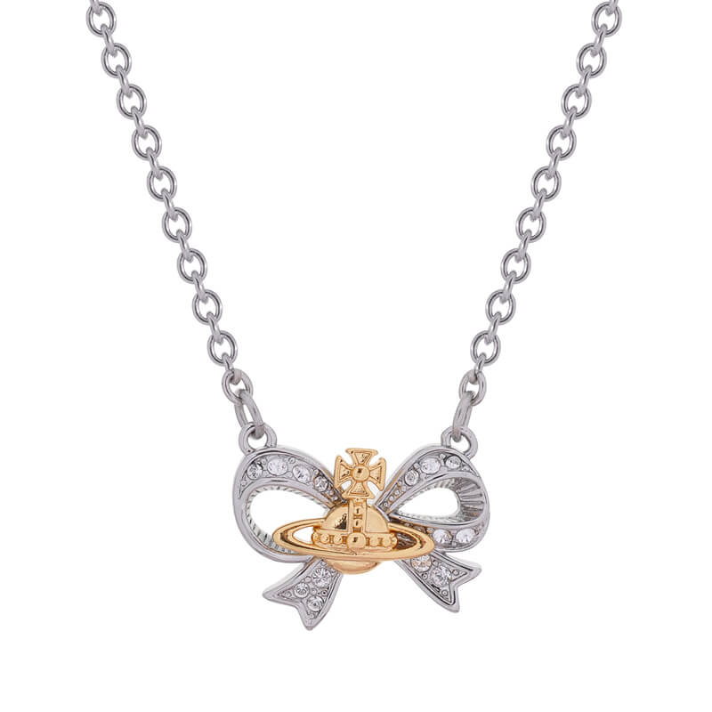 2 Colors Threaded Bow Saturn Necklace