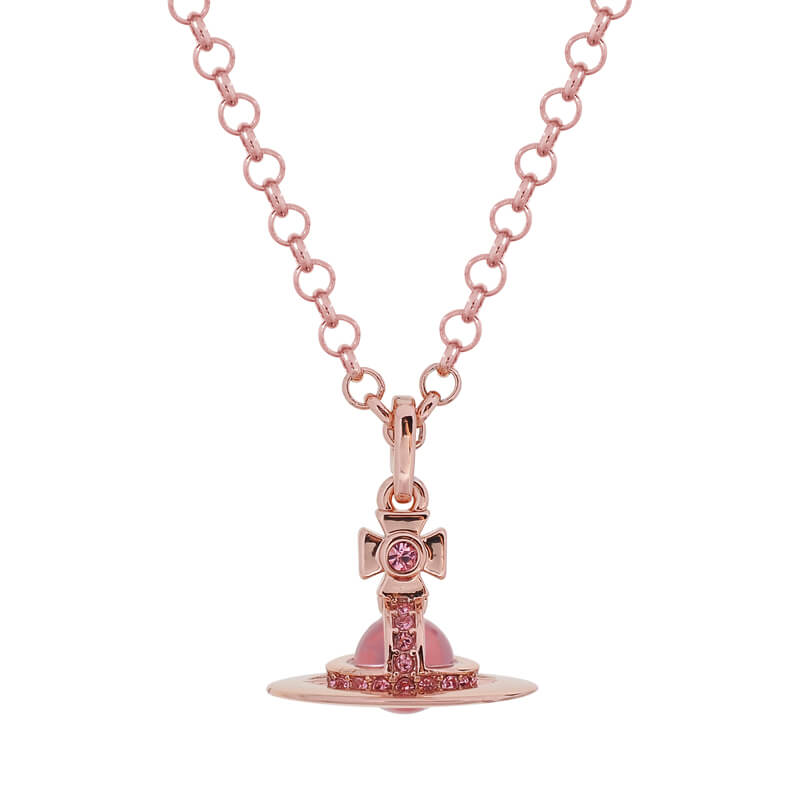 6mm/10mm ORB Classic Saturn Pendant Necklace Rose Gold Pink