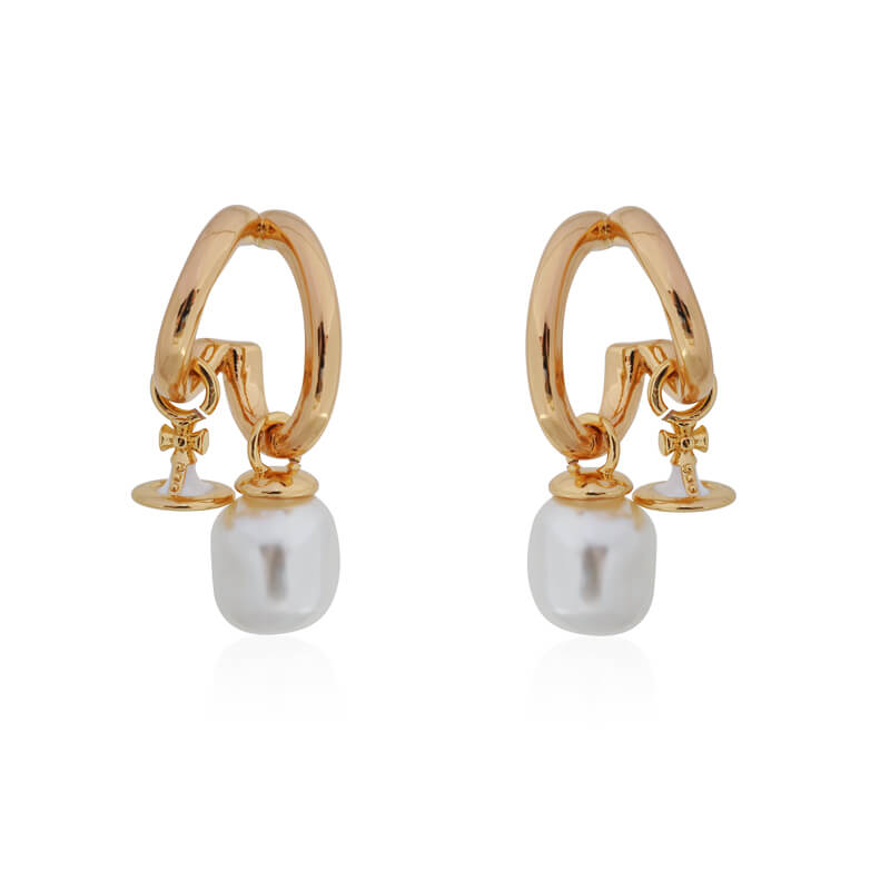 2 Colors MARELLA Double Hoop Shaped Bead Earrings