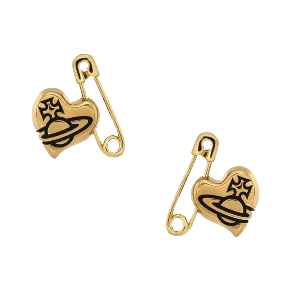 2 Colors Heart Pin Saturn Earrings
