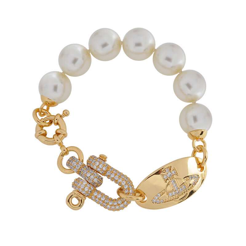 Full Diamond U-shaped Clasp Pearl Bracelet