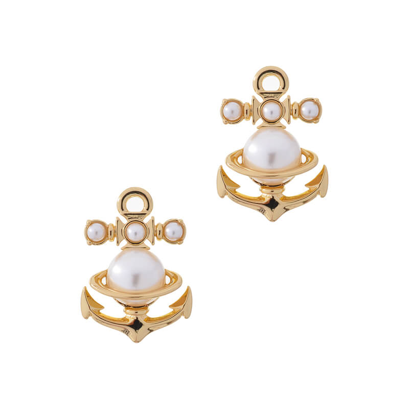2 Colors MARIALENA Small Boat Anchor Pearl Earrings