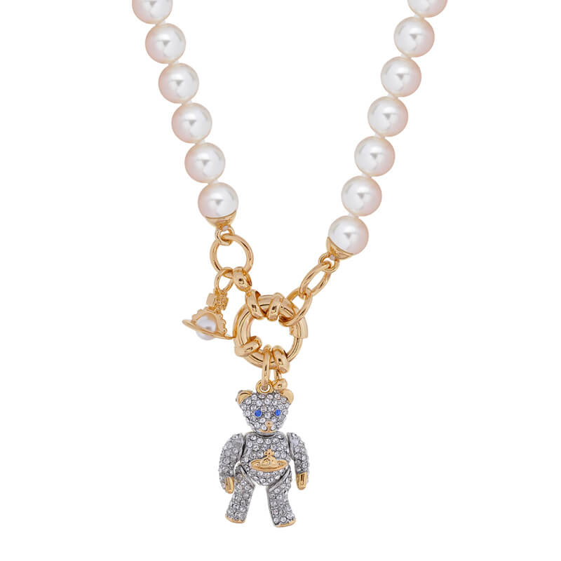 2 Colors TEDDY Cubic Movable Bear Pearl Necklace
