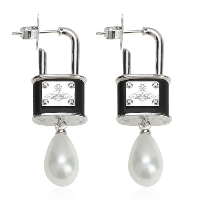 4 Colors Lock Pearl Saturn Earrings