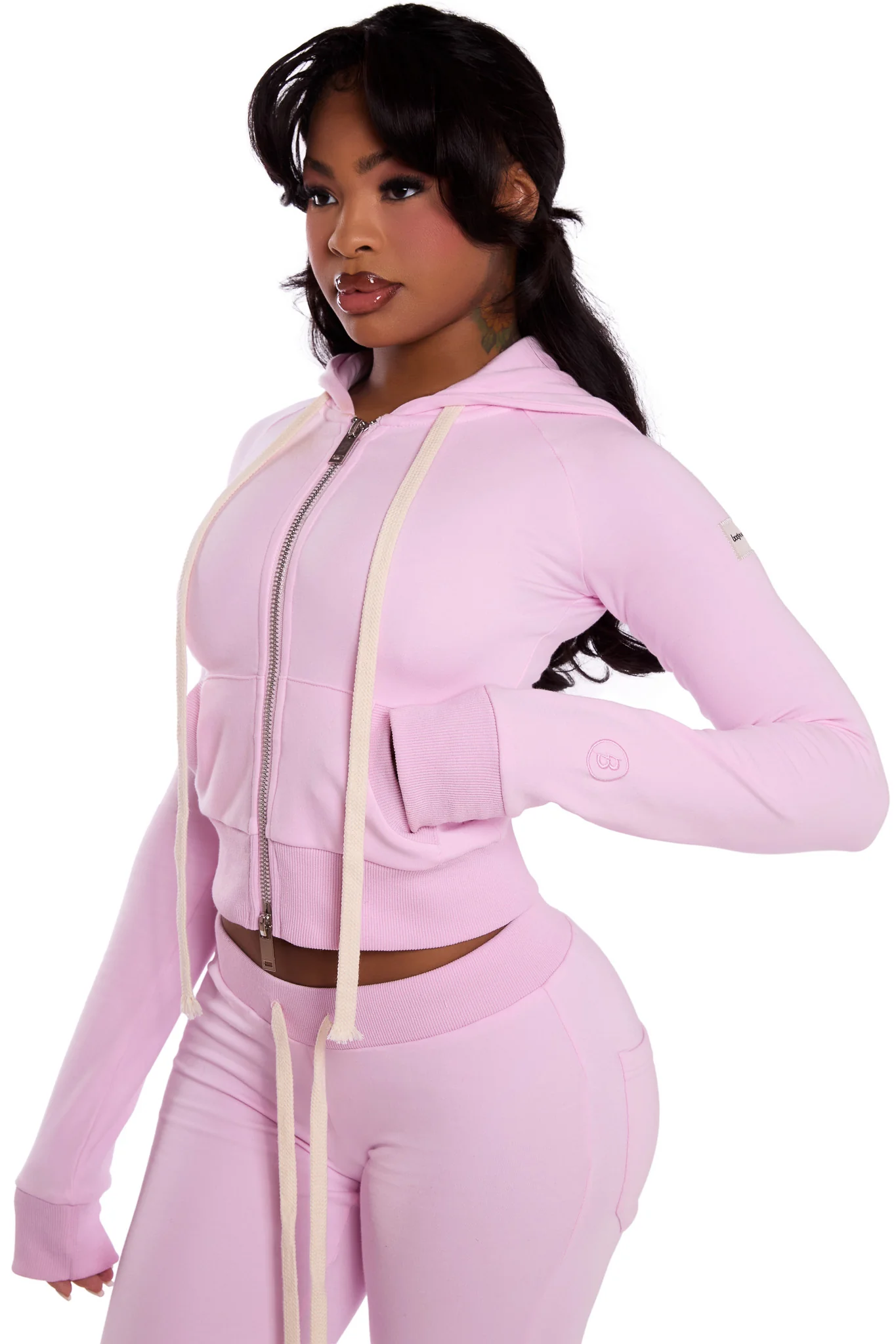 BODY KNITWEAR ZIP HOODIE (BABY PINK)