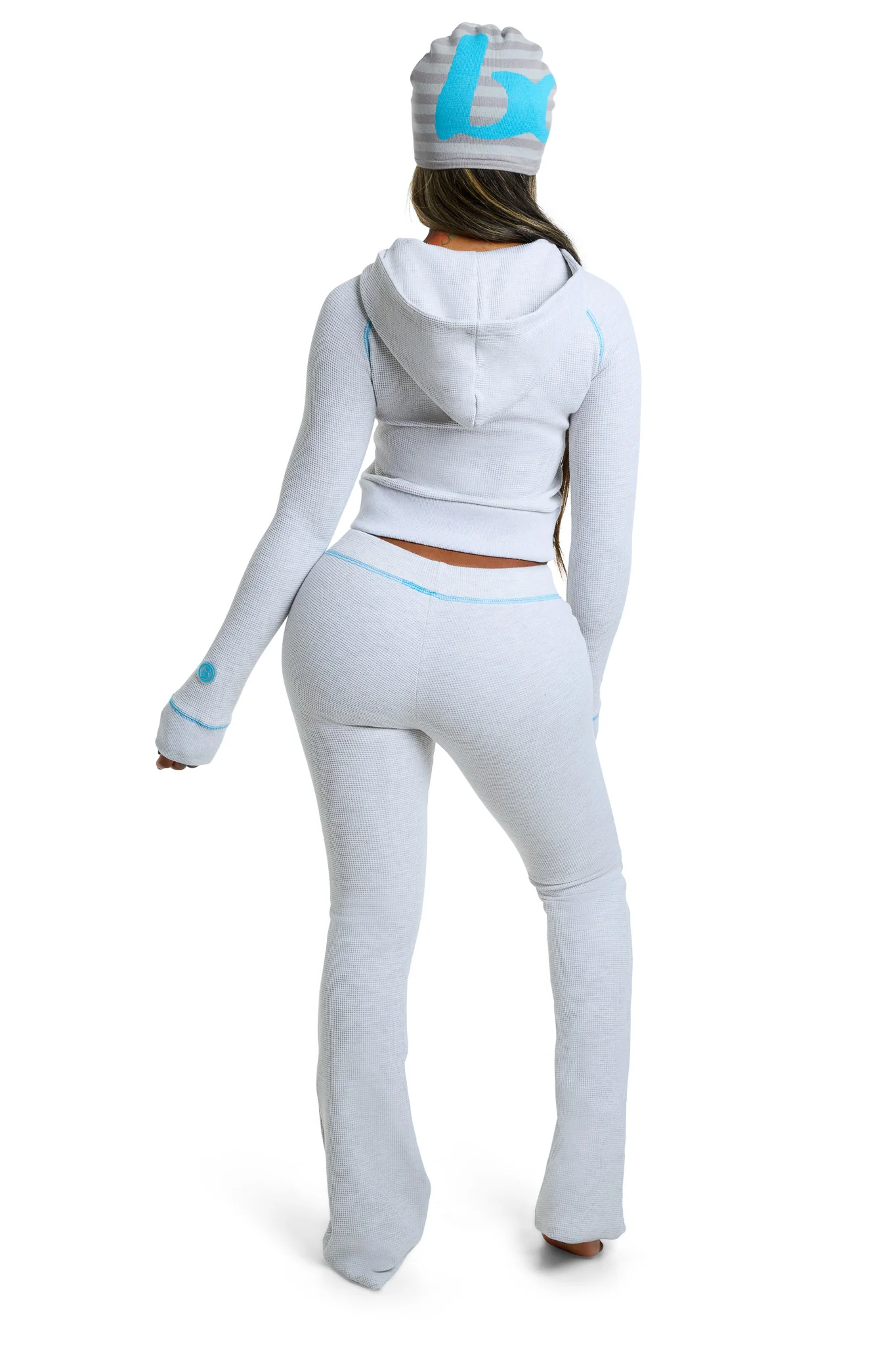 WAFFLE KNIT HOODIE (HEATHER GREY/TURQUOISE)