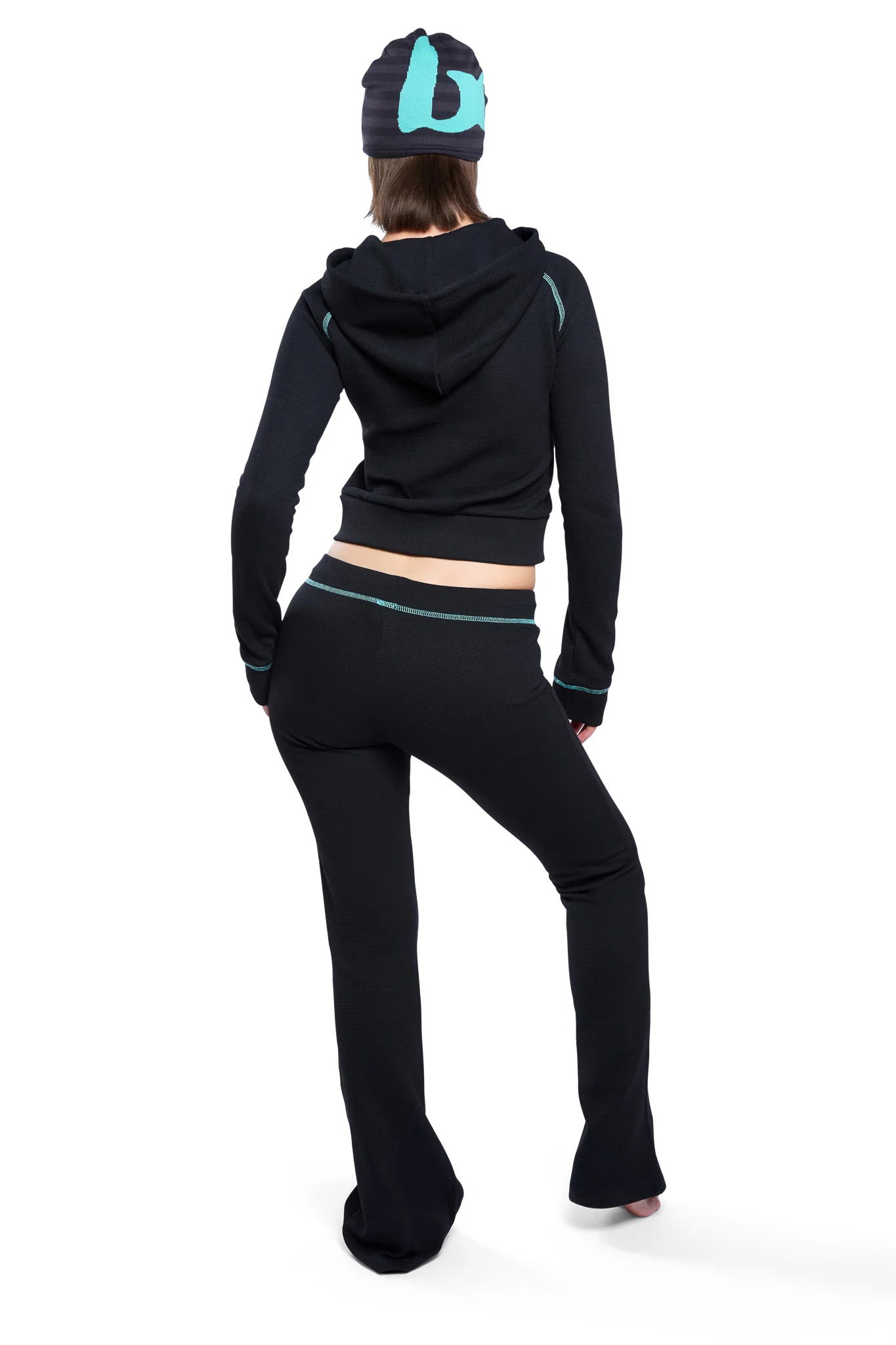 WAFFLE KNIT HOODIE (BLACK/TIFFANY BLUE)