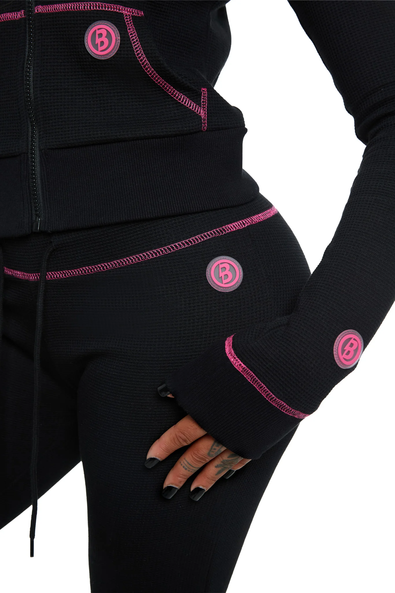 WAFFLE KNIT BOOT CUT PANTS (BLACK/PINK)