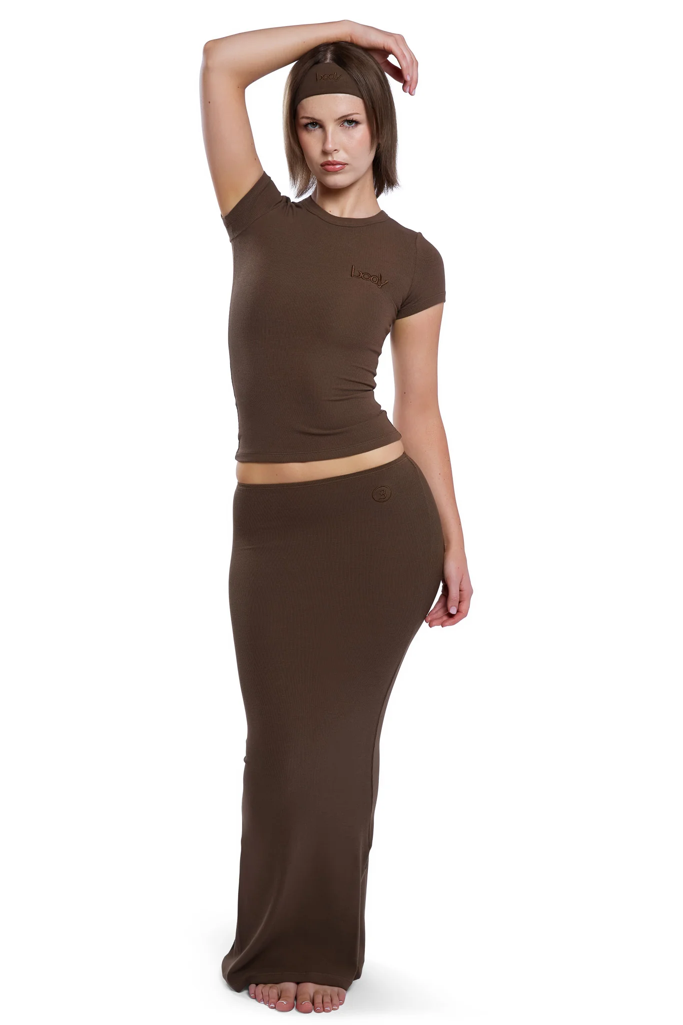 RIBBED MAXI SKIRT ESSENTIAL (BROWN)