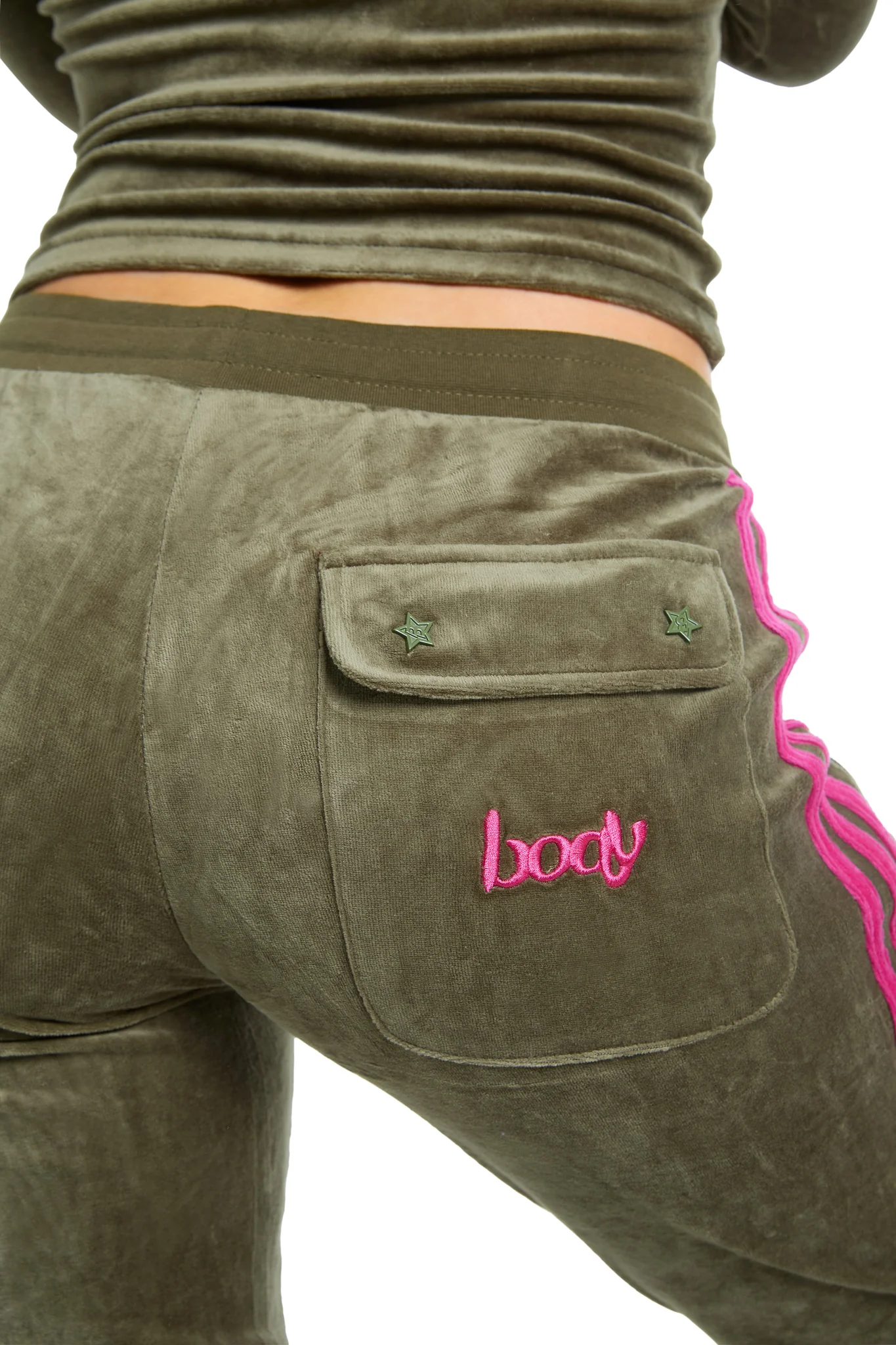 BODY VELOUR TRACK PANTS (OLIVE)