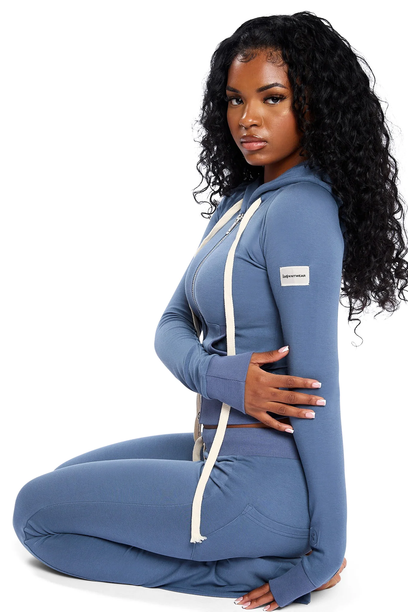 BODY KNITWEAR ZIP HOODIE (SHARK BLUE)