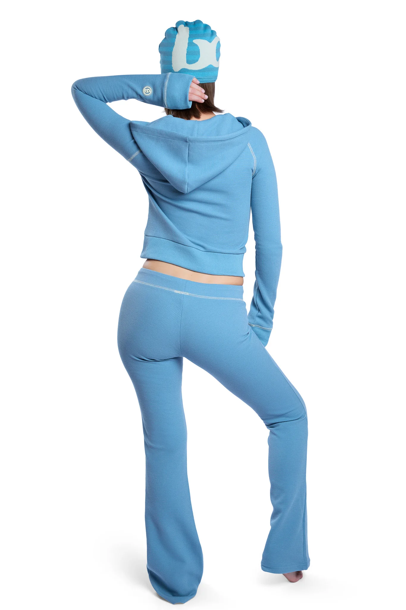 WAFFLE KNIT BOOT CUT PANTS (TEAL/CREAM)