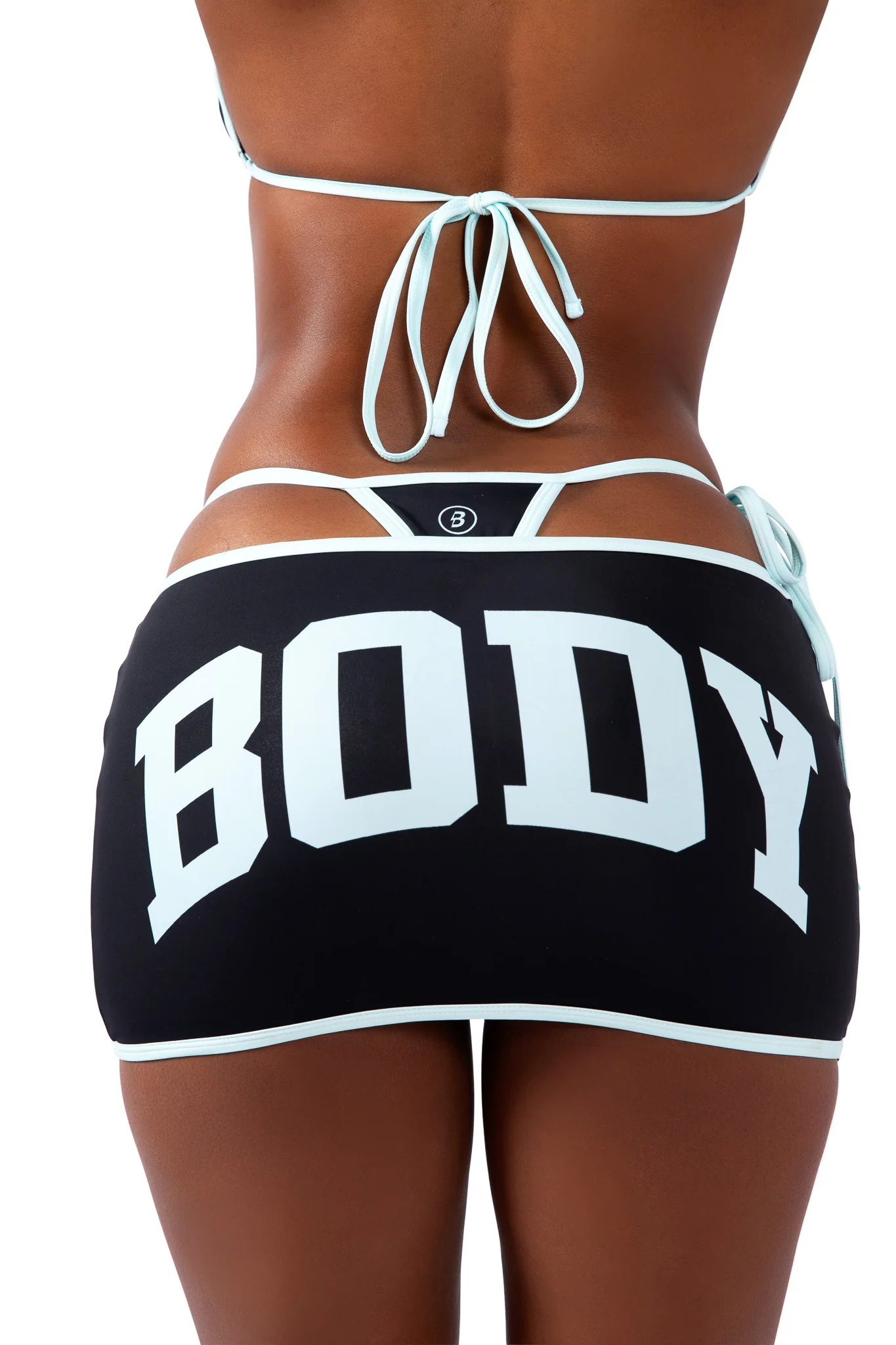 BACKSHOT SWIM SKIRT (BLACK/BABY BLUE)