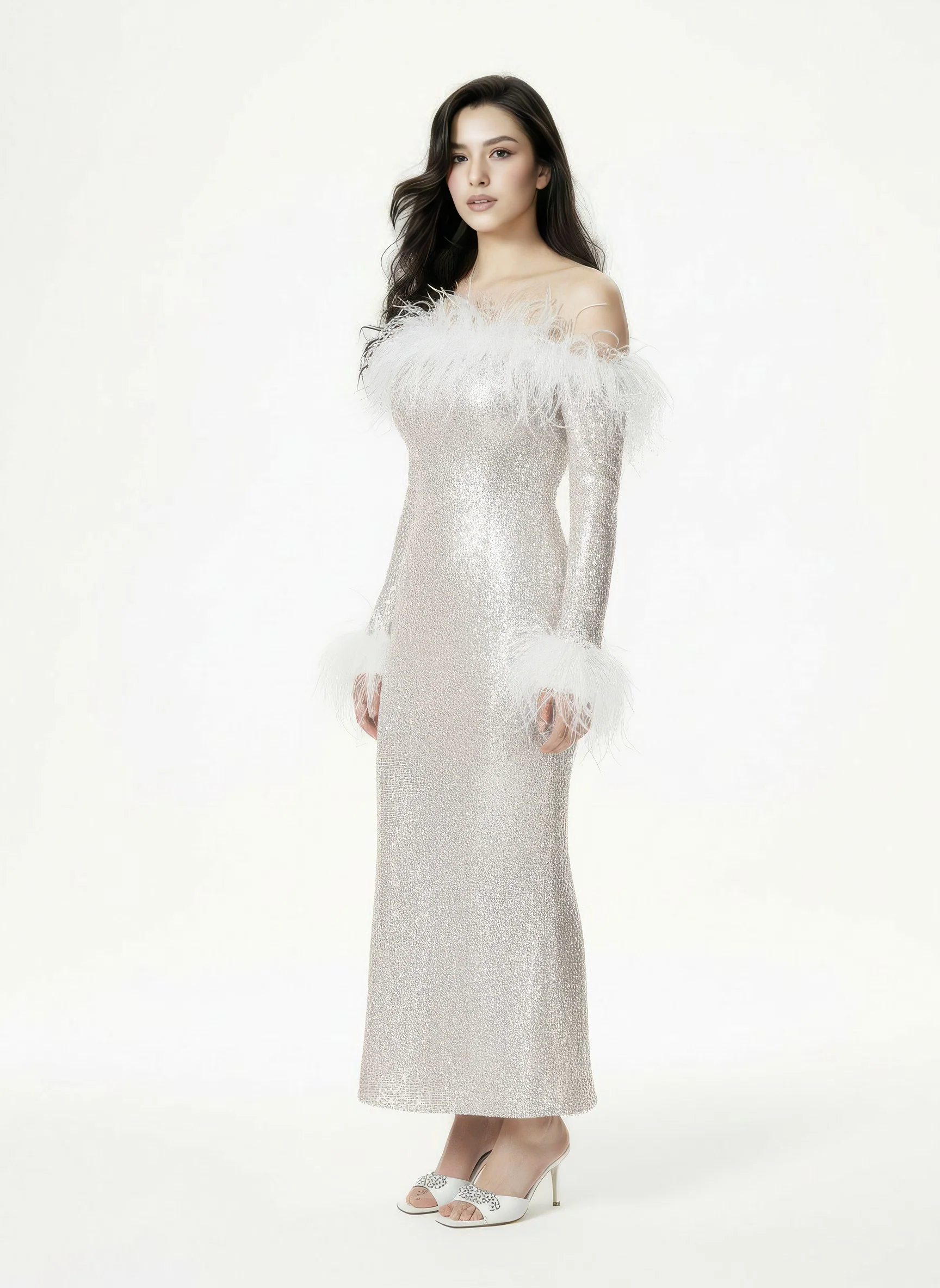 Neva Sequin Maxi Dress (White)