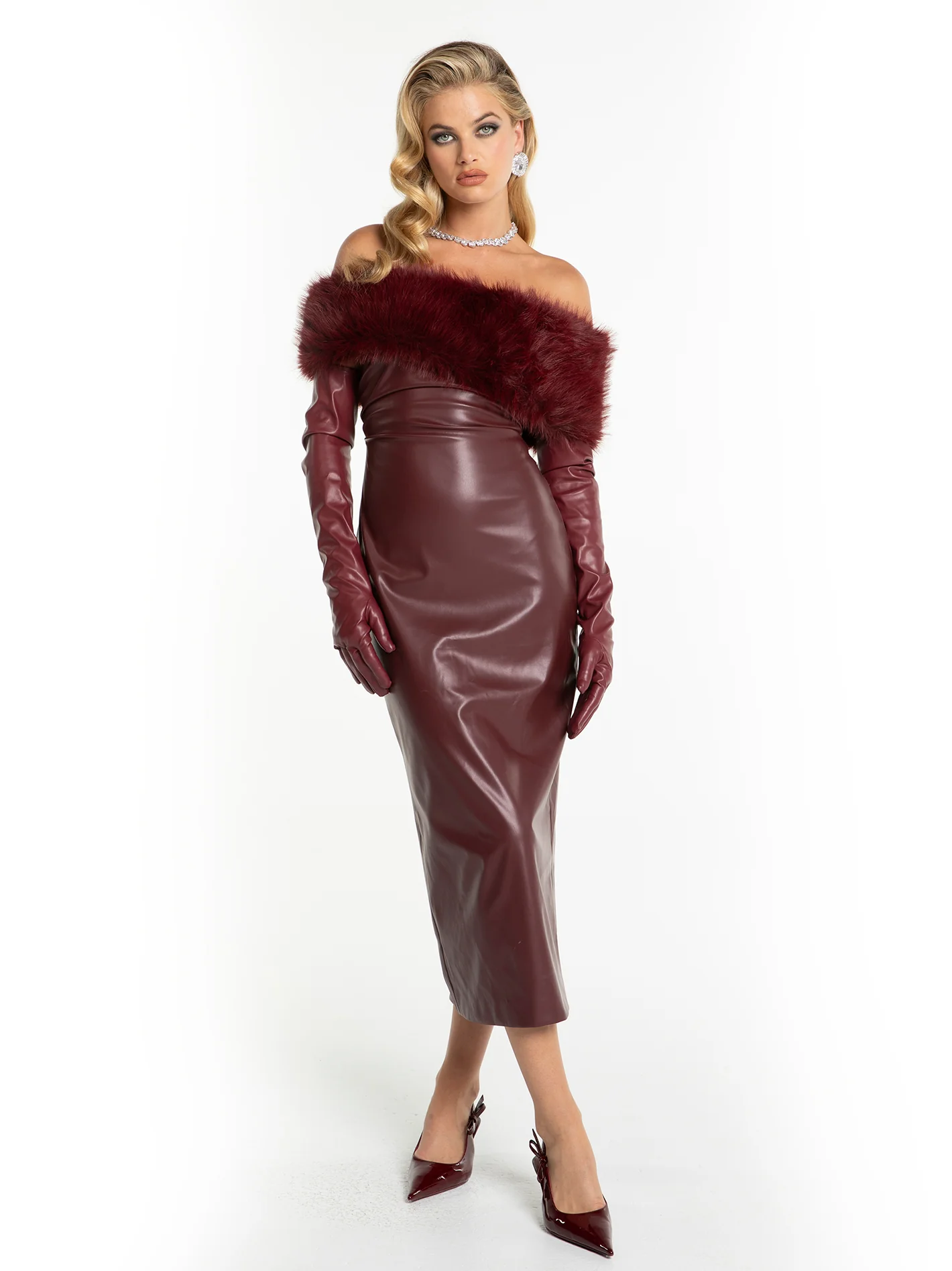 Gabrielle Fur Maxi Dress (Red)