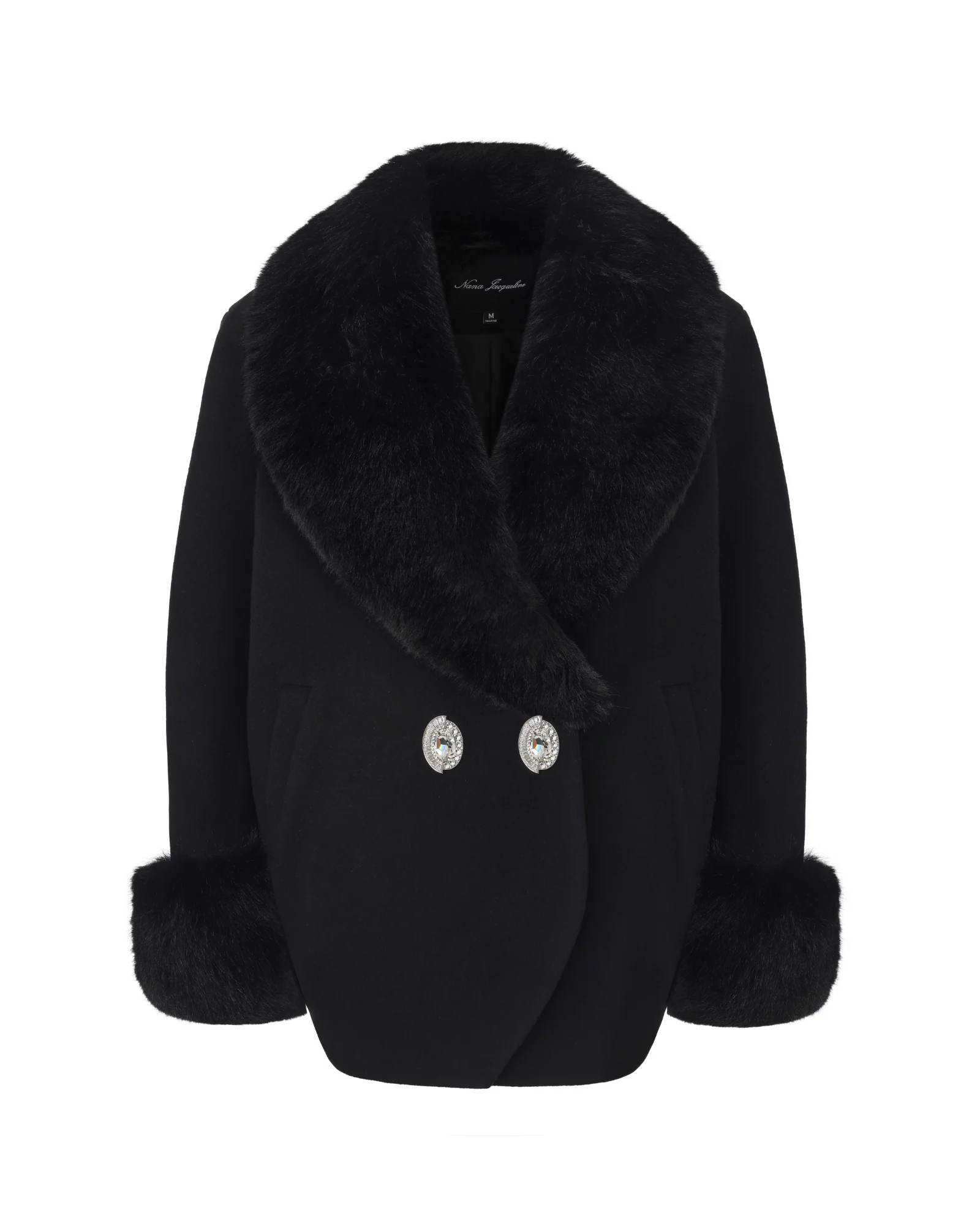 Althea Faux Fur Collar Cocoon Coat (Black)
