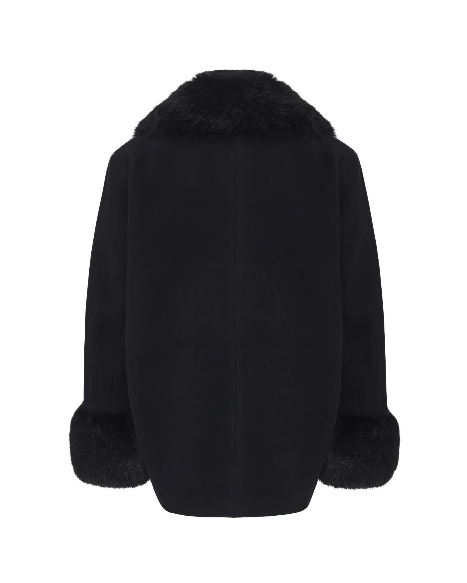 Althea Faux Fur Collar Cocoon Coat (Black)