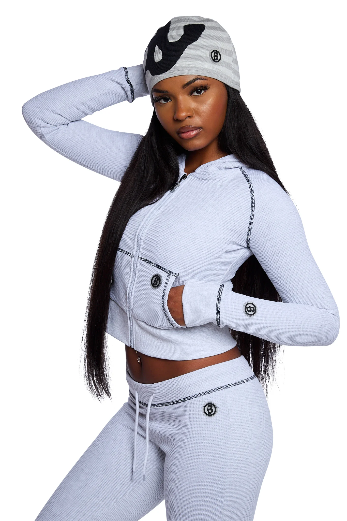 WAFFLE KNIT HOODIE (HEATHER GREY/BLACK)