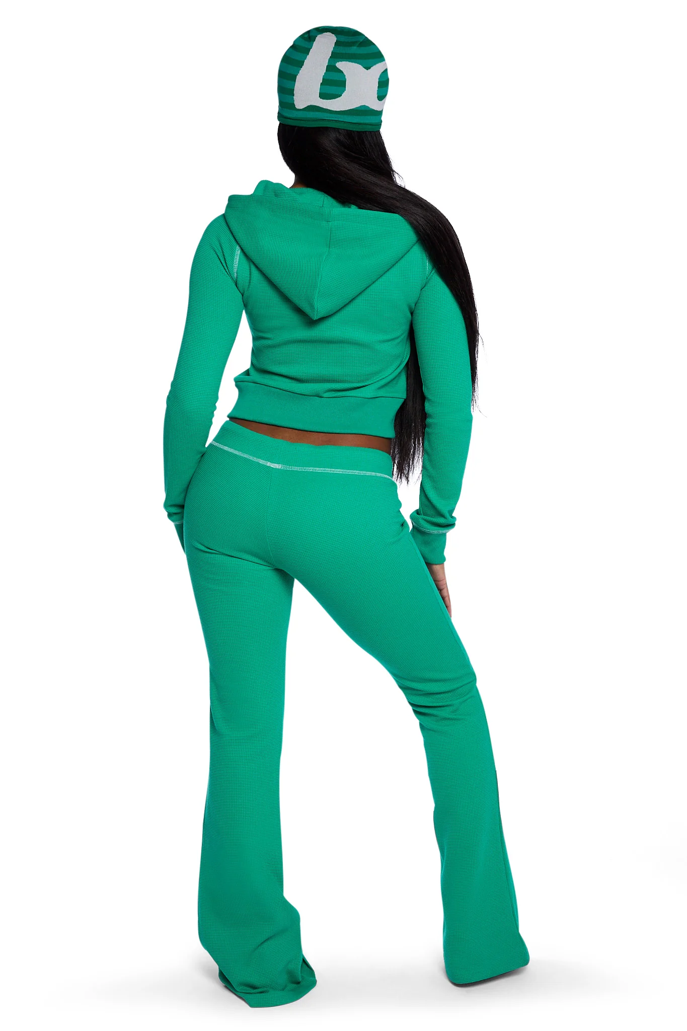 WAFFLE KNIT HOODIE (TEAL GREEN/SLATE GREY)