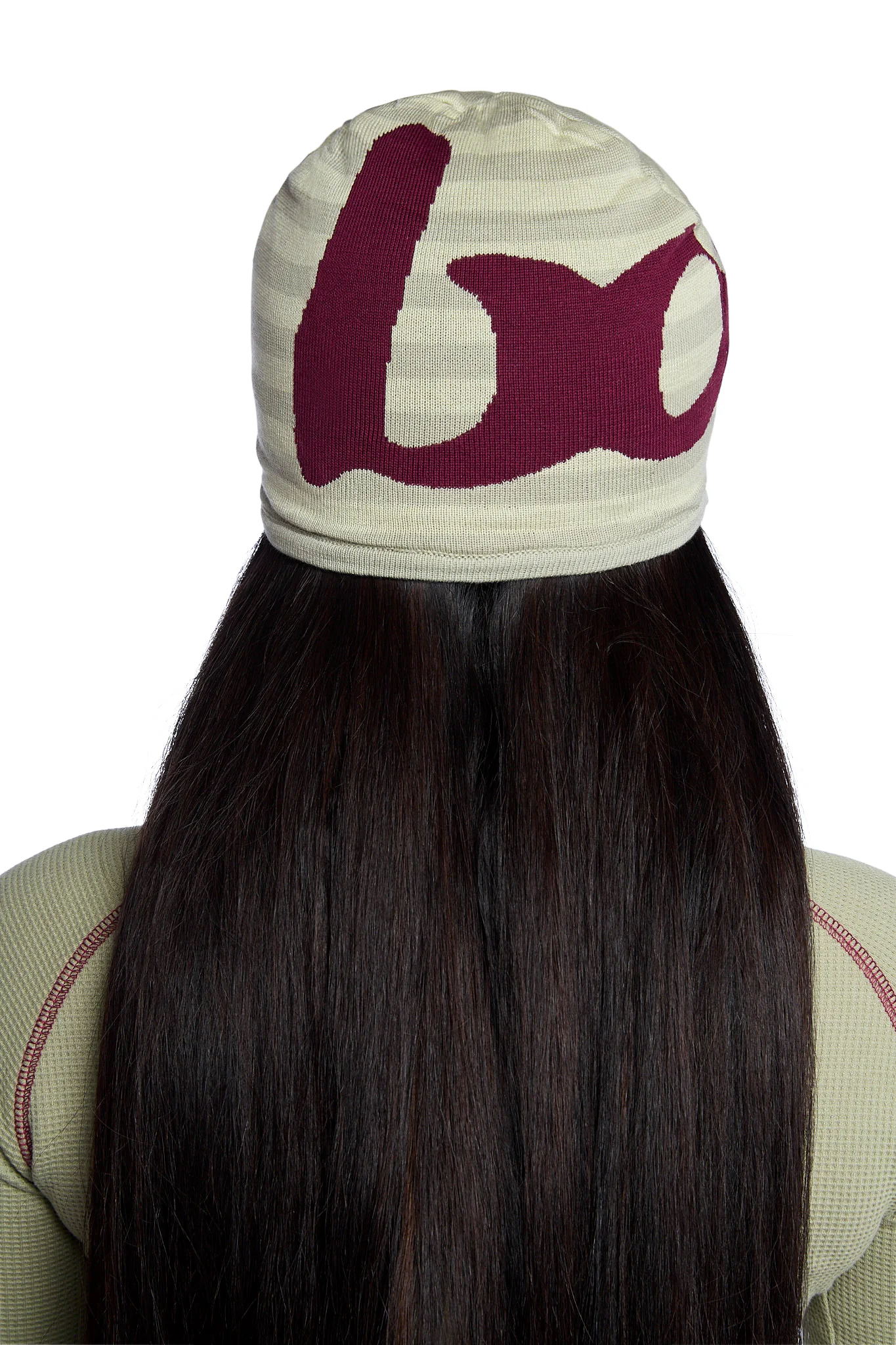 STRIPED KNIT BEANIE (MATCHA/MAROON)