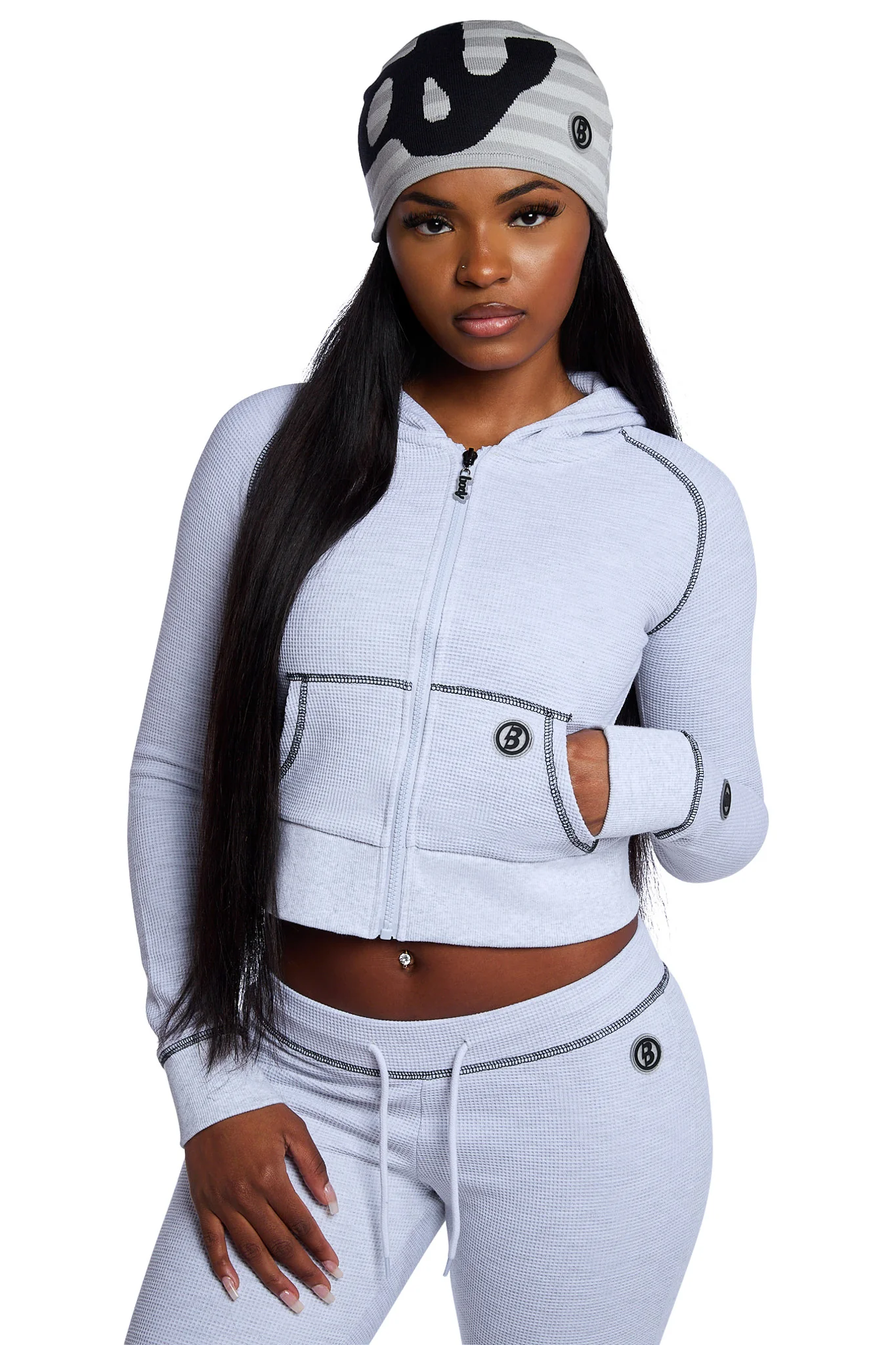 WAFFLE KNIT HOODIE (HEATHER GREY/BLACK)