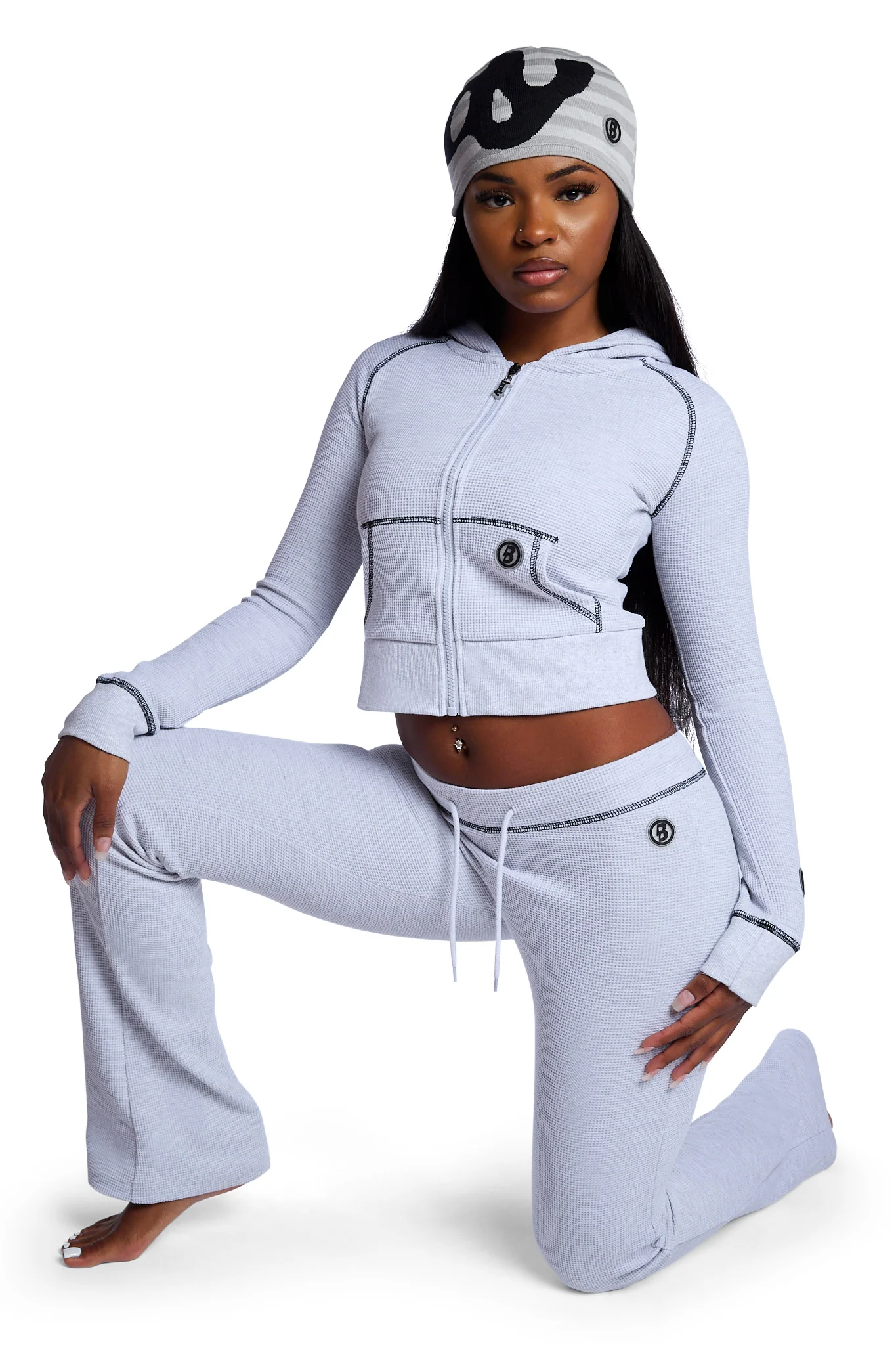 WAFFLE KNIT HOODIE (HEATHER GREY/BLACK)