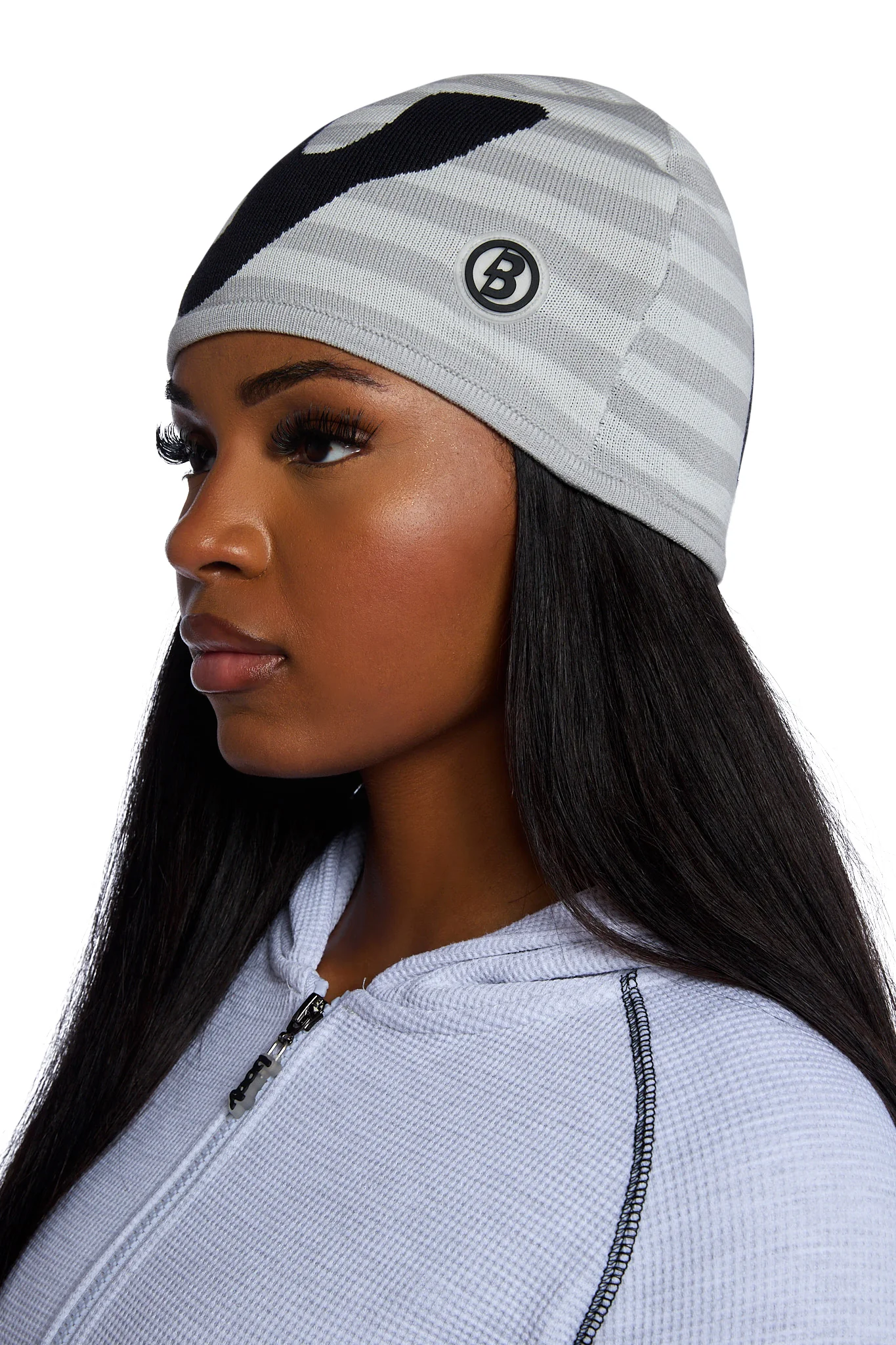 STRIPED KNIT BEANIE (HEATHER GREY/BLACK)