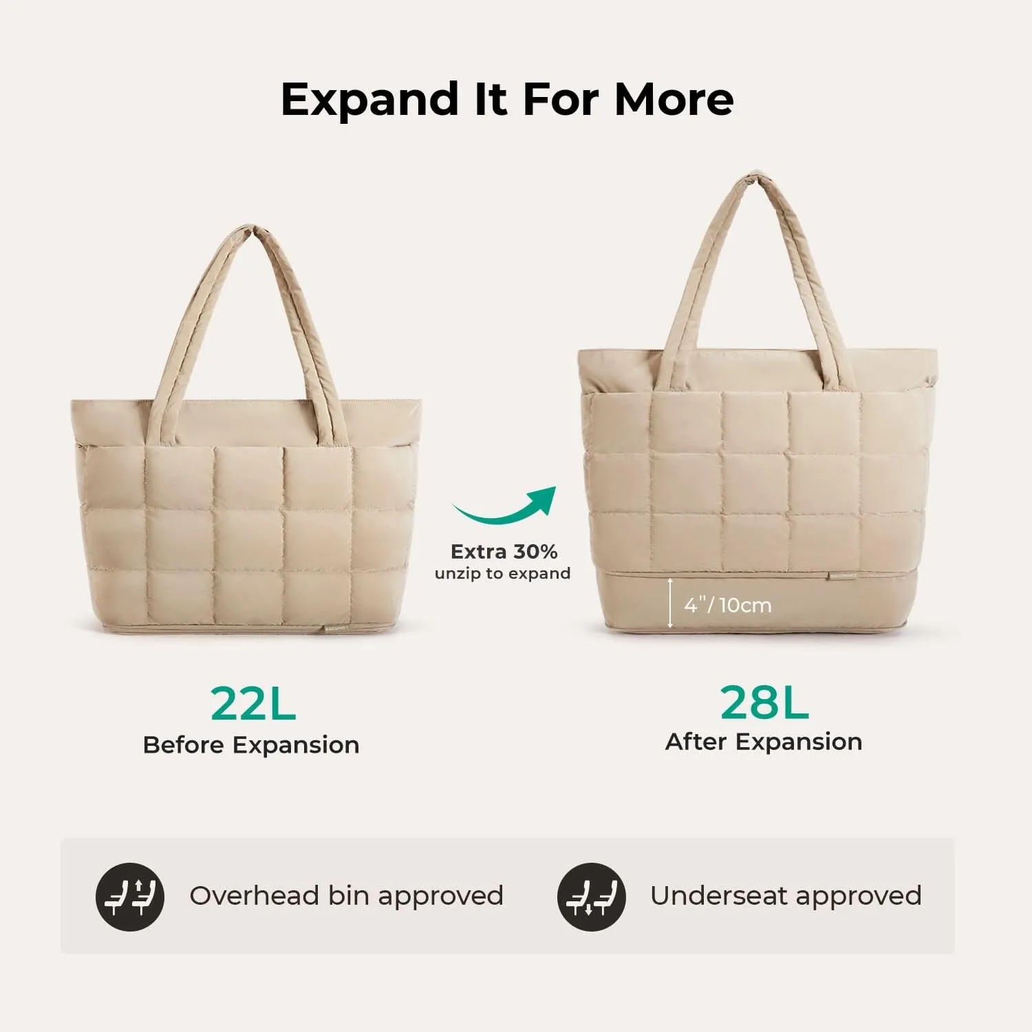 Bubble 22L-28L Expandable Puffer Travel Tote Bag