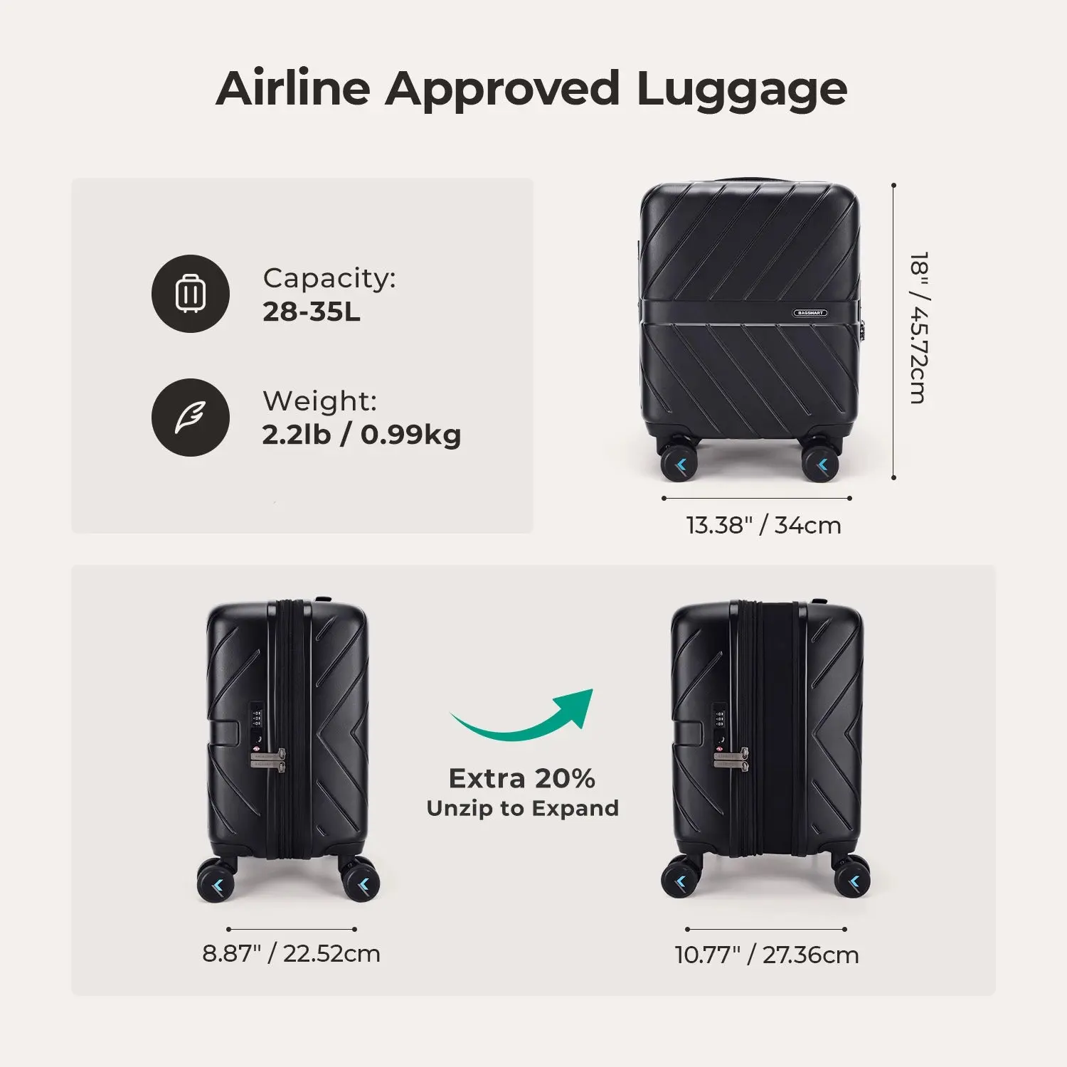 Daren 16-20 Inch Lightweight Hardside Carry-On Suitcase
