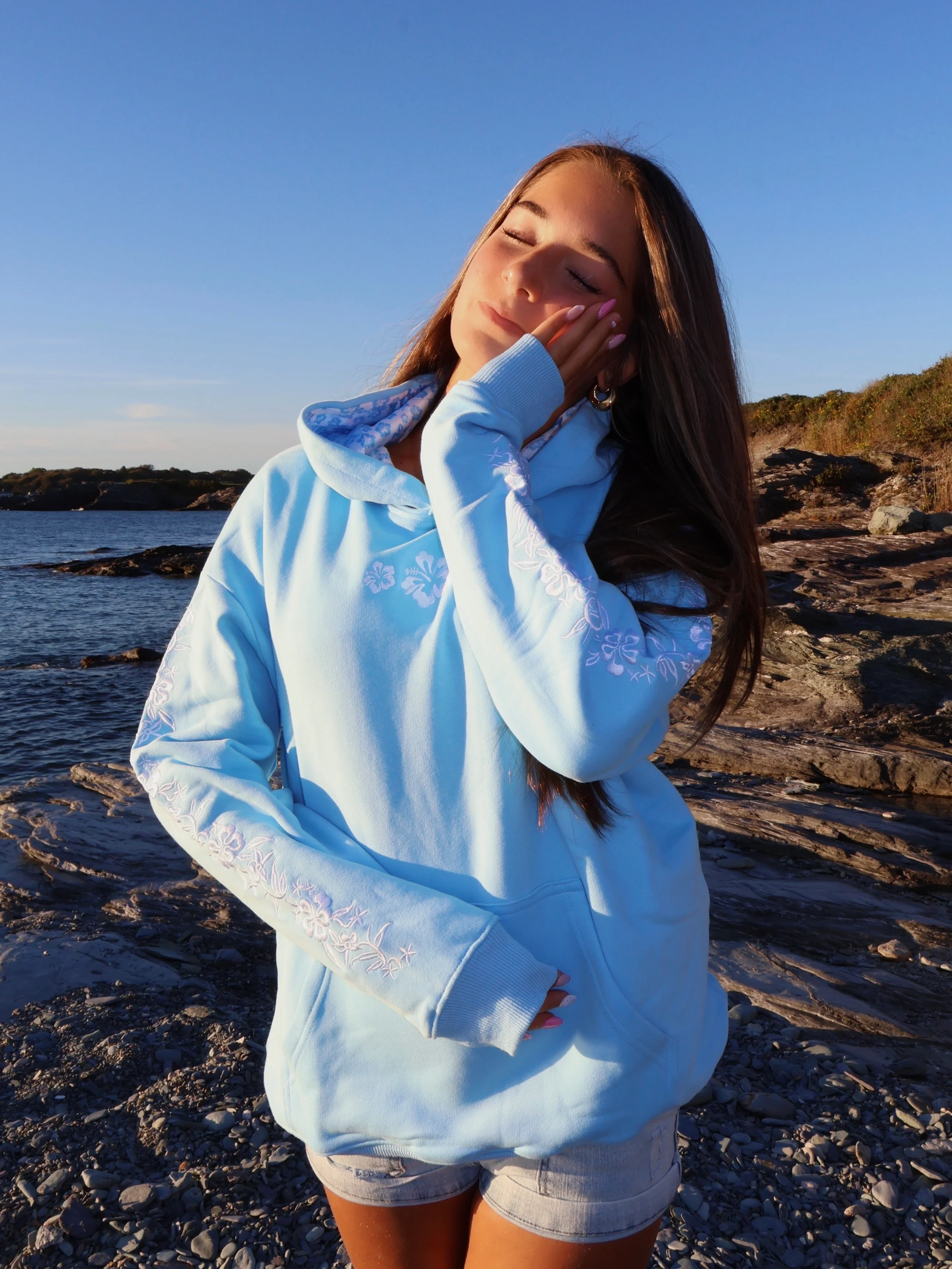 Hibiscus Hoodie in Sky Blue