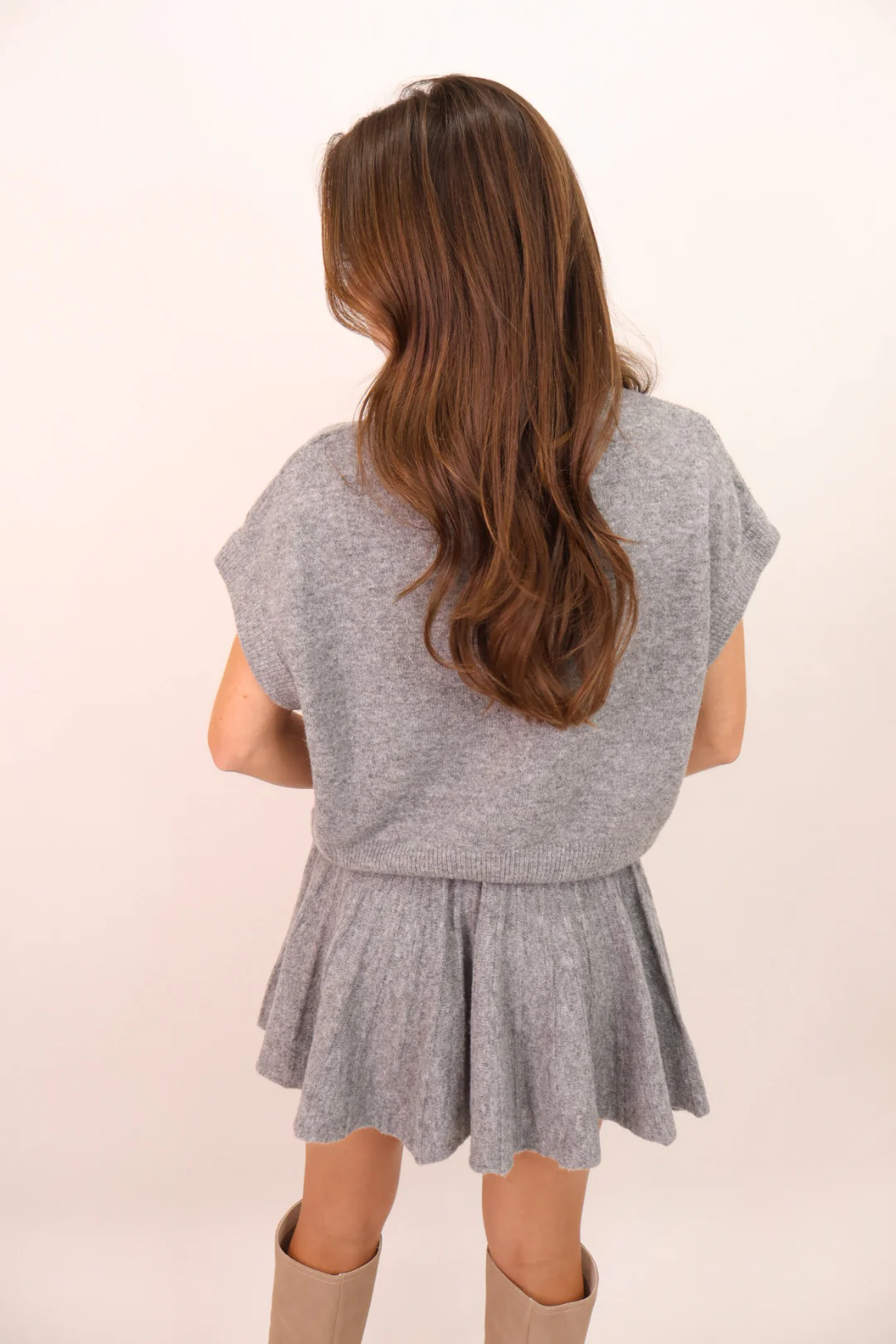 Sweater Mini Skirt Set -Grey