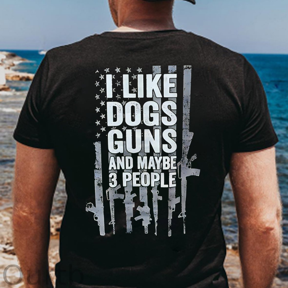 I Like Dogs Guns And Maybe 3 People Pattern Print 100%Cotton T-Shirt