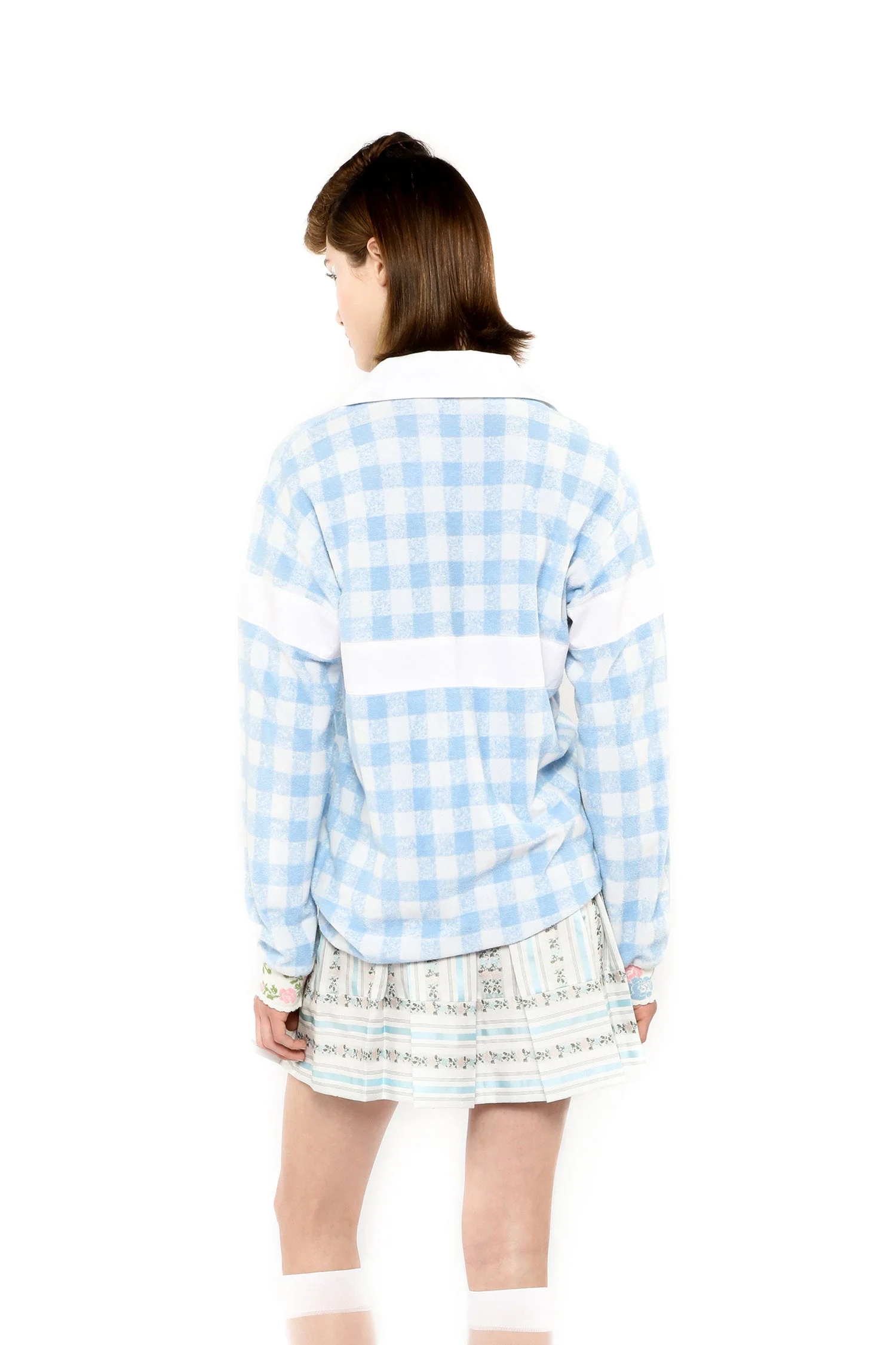 Gingham Terry Long Sleeve Top