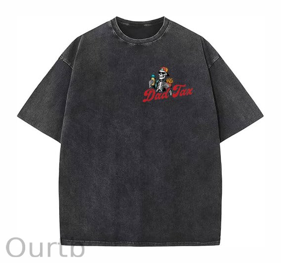 Dad Tax Washed And Distressed Pattern Crew Neck T-Shirt