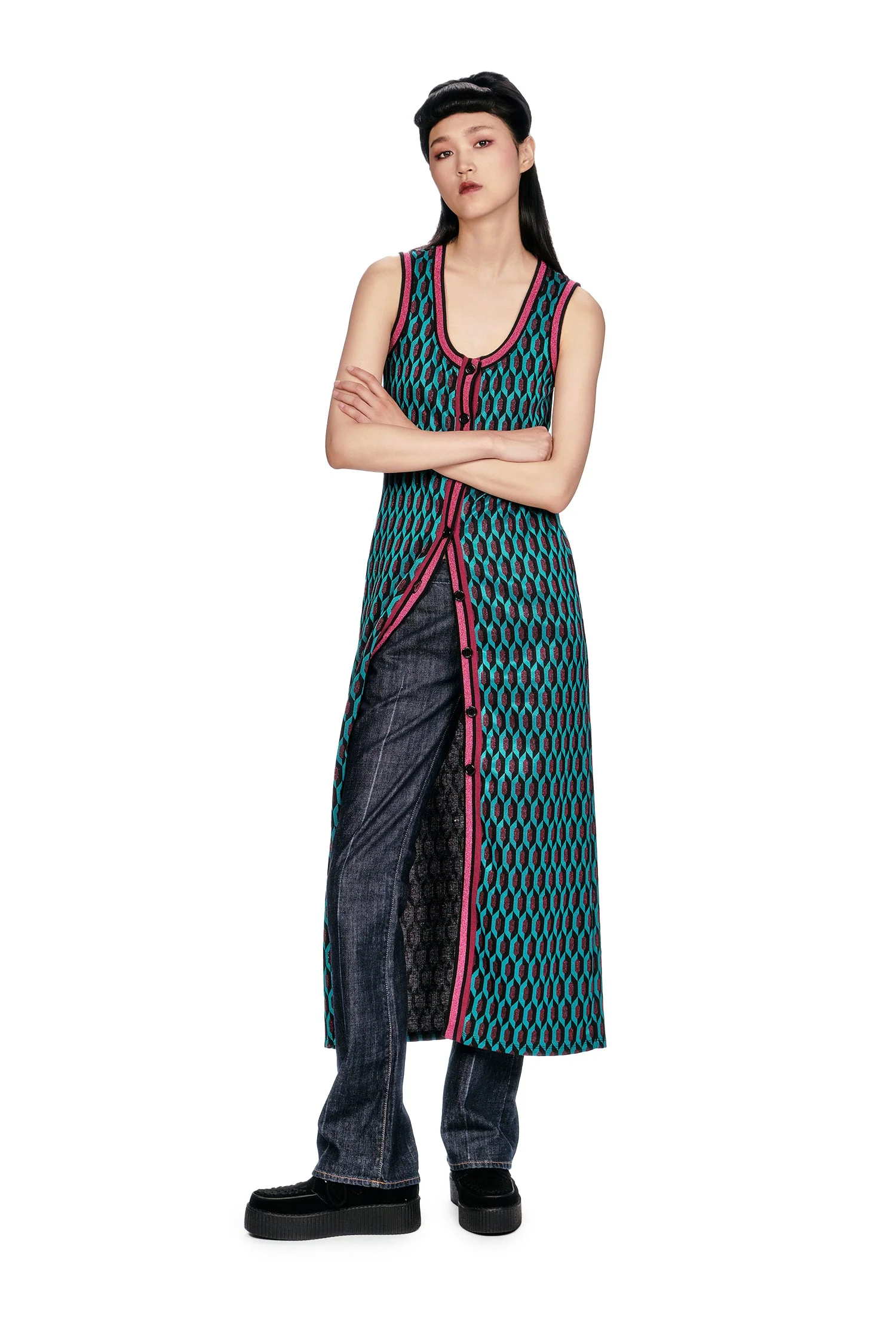 Glitter Geo Jacquard Long Vest