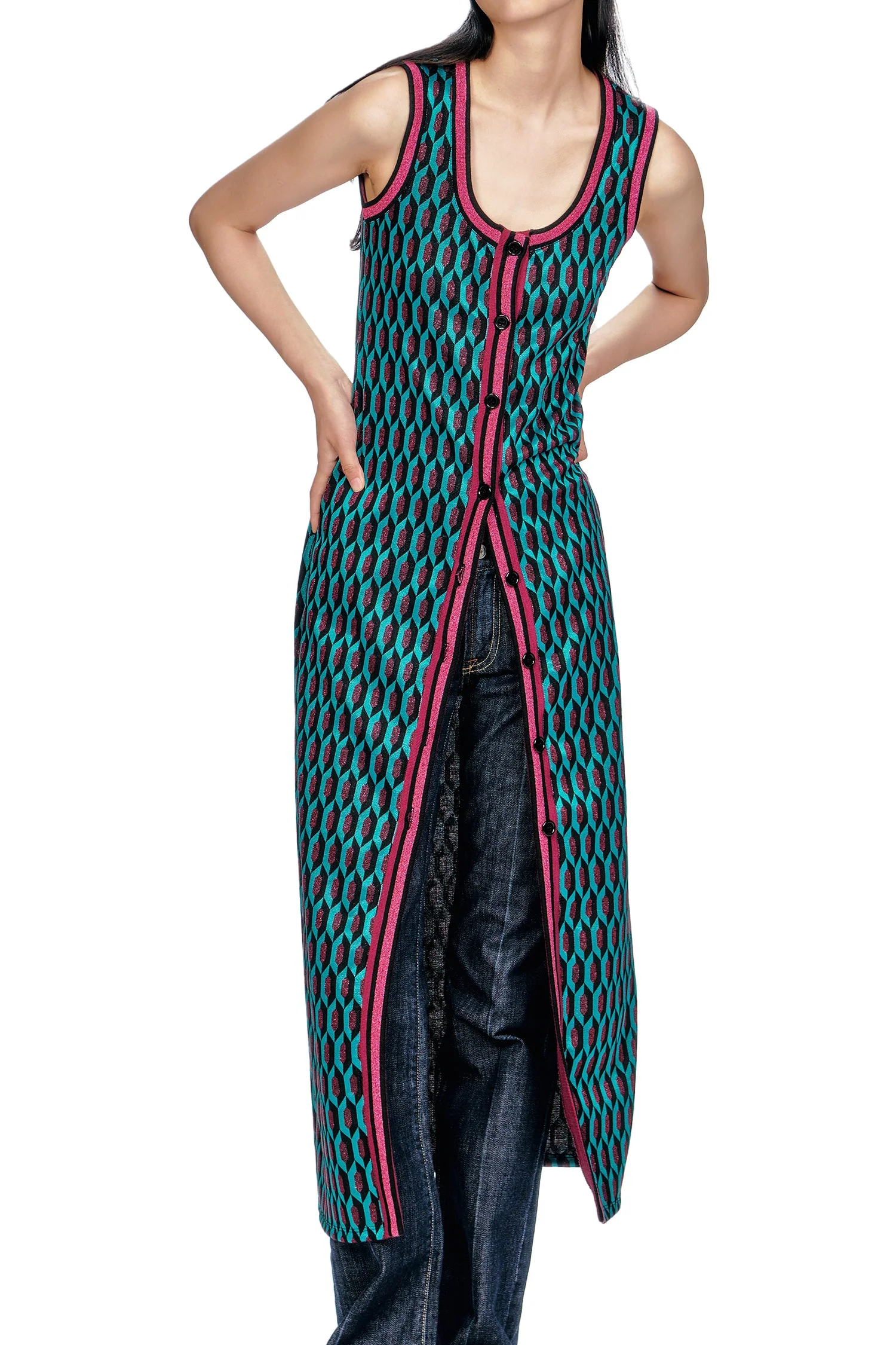 Glitter Geo Jacquard Long Vest