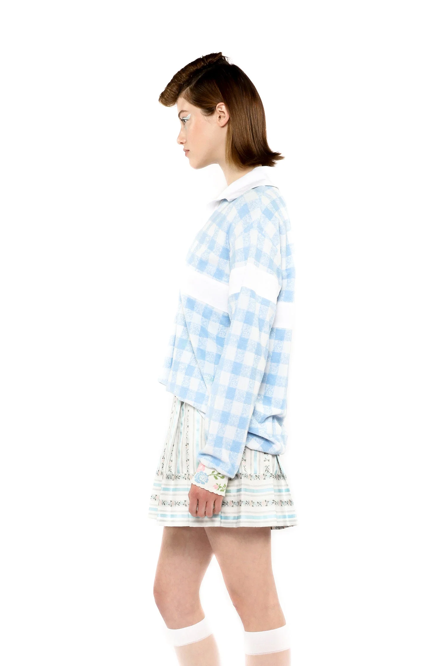 Gingham Terry Long Sleeve Top