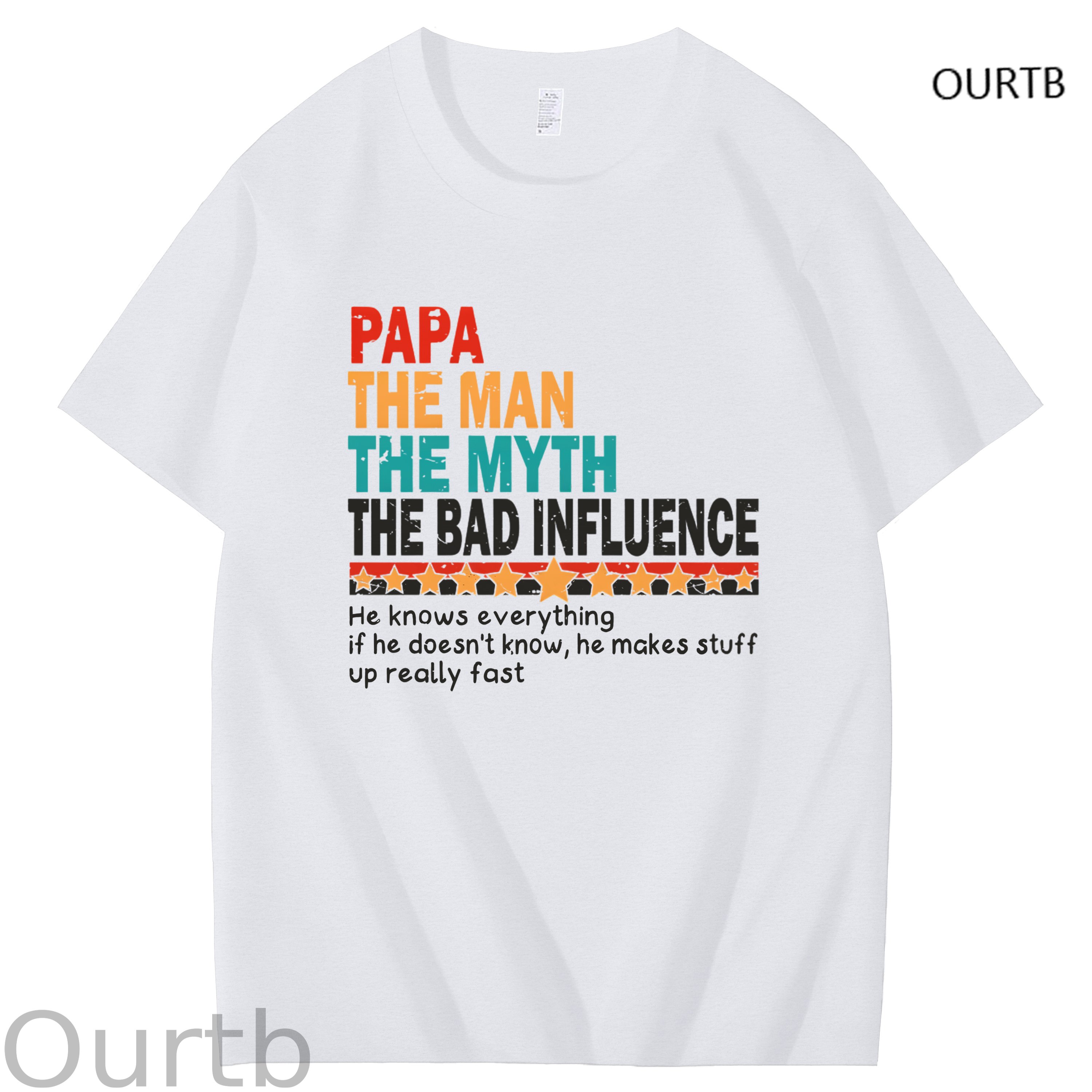 Papa The Man The Myth The Bad Influence Art Pattern Print T-Shirt