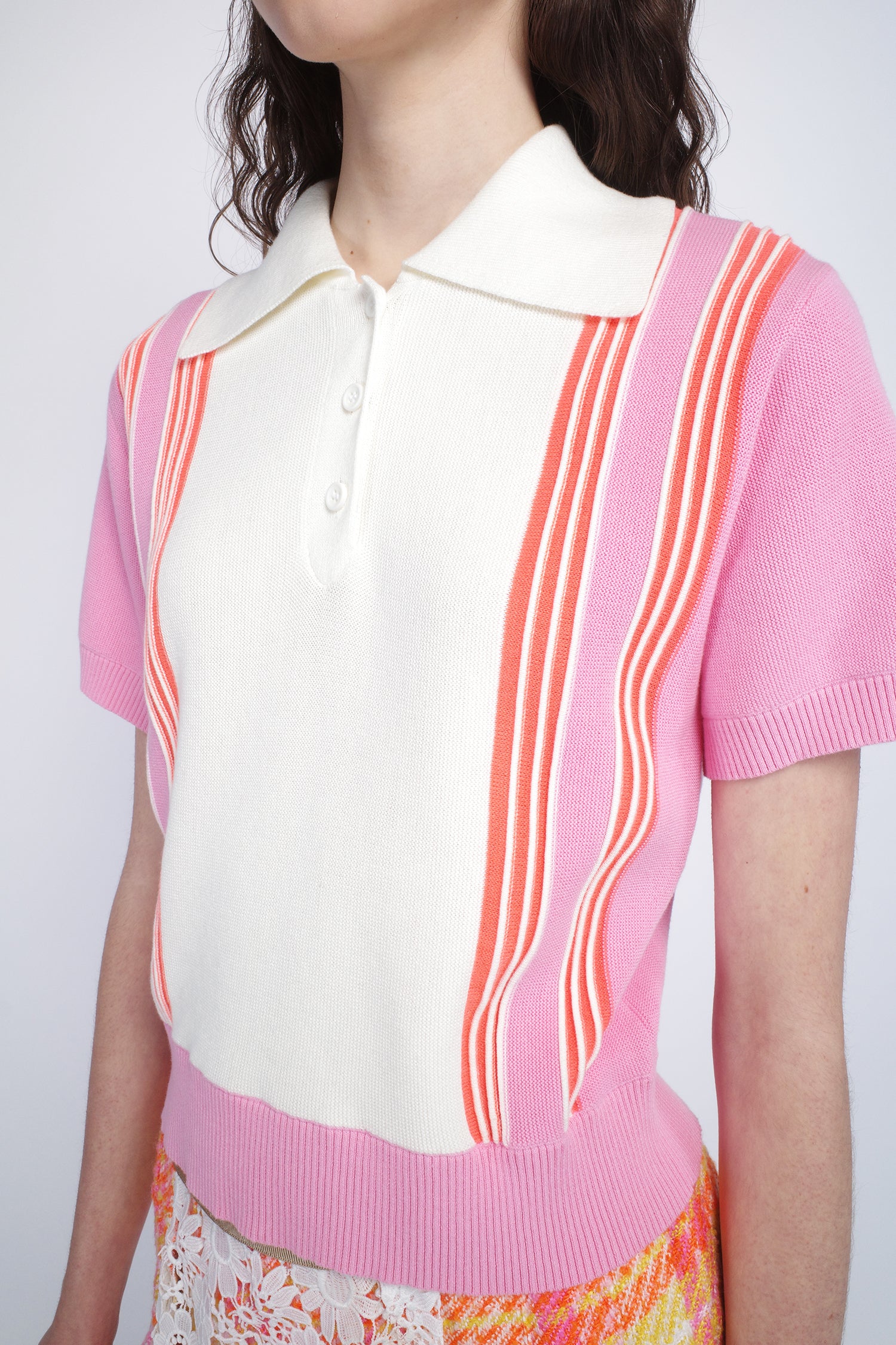 Amalfi Polo Knit Short Sleeve Top-Pink