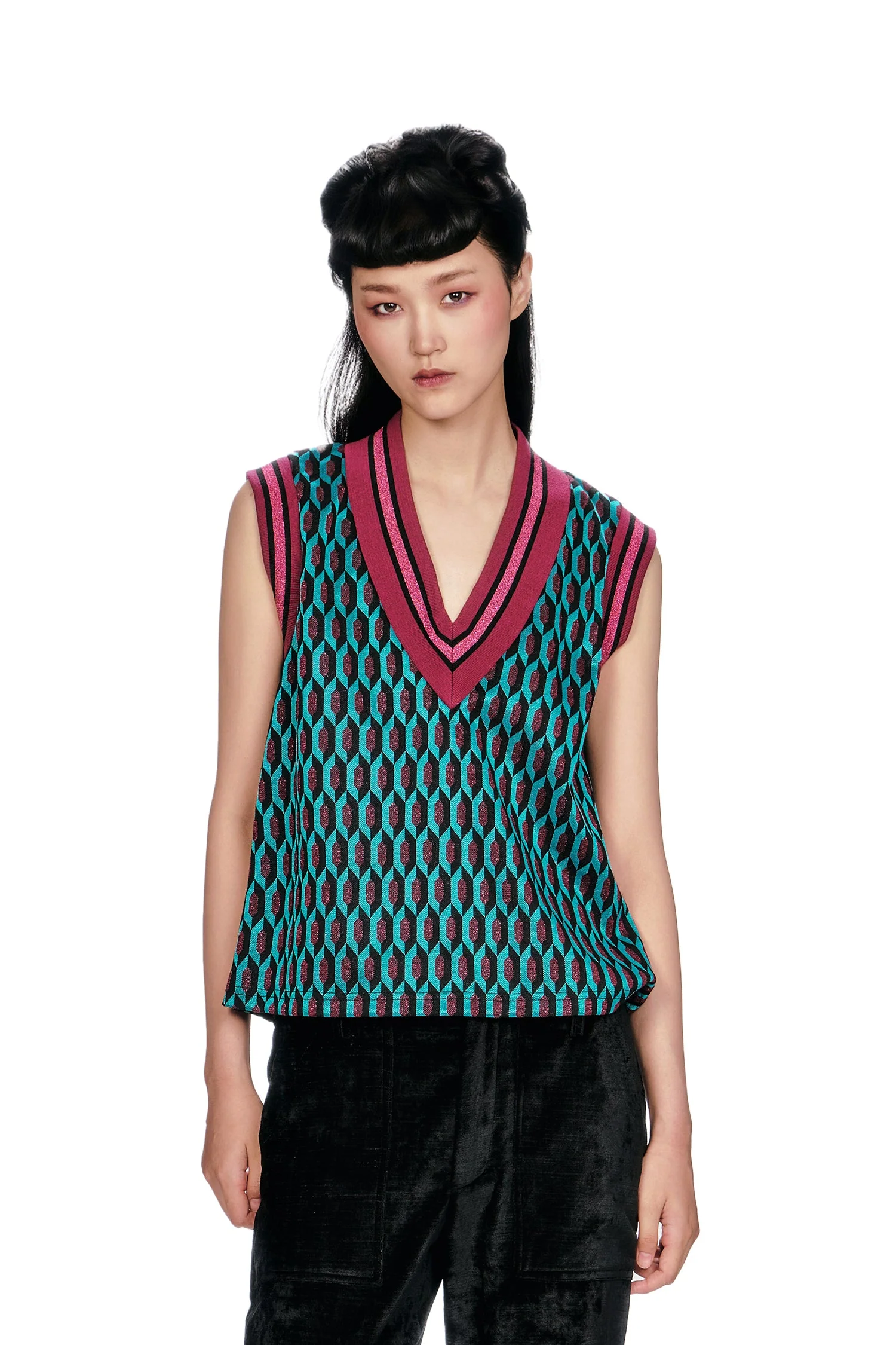 Glitter Geo Jacquard Pullover Vest