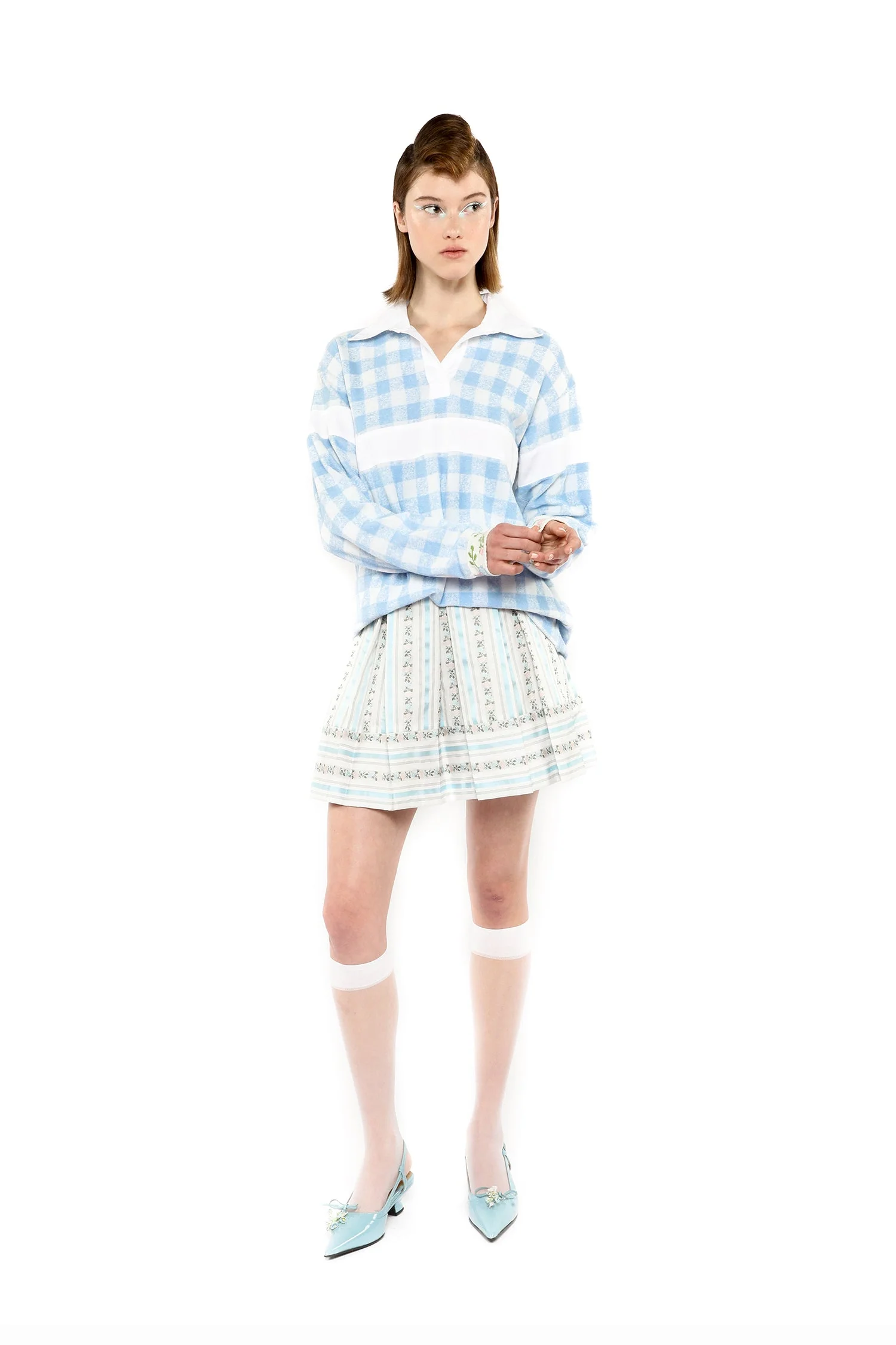 Gingham Terry Long Sleeve Top