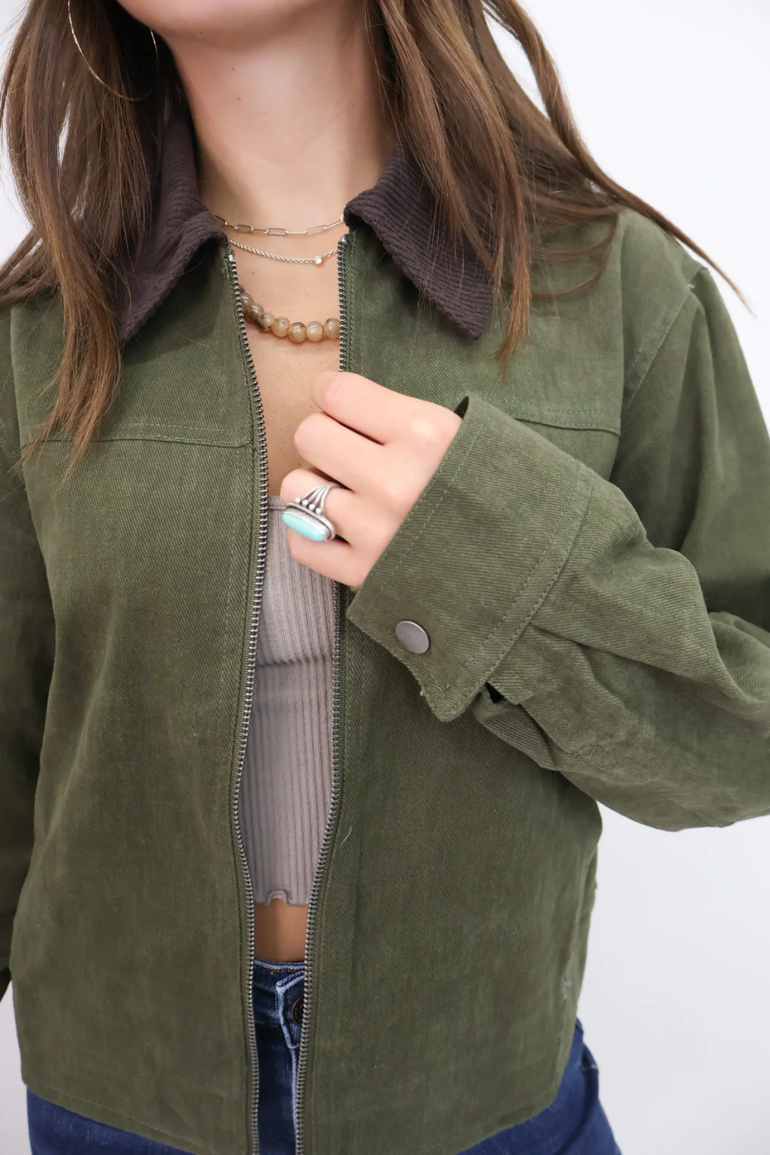 Cropped Olive Barn Jacket