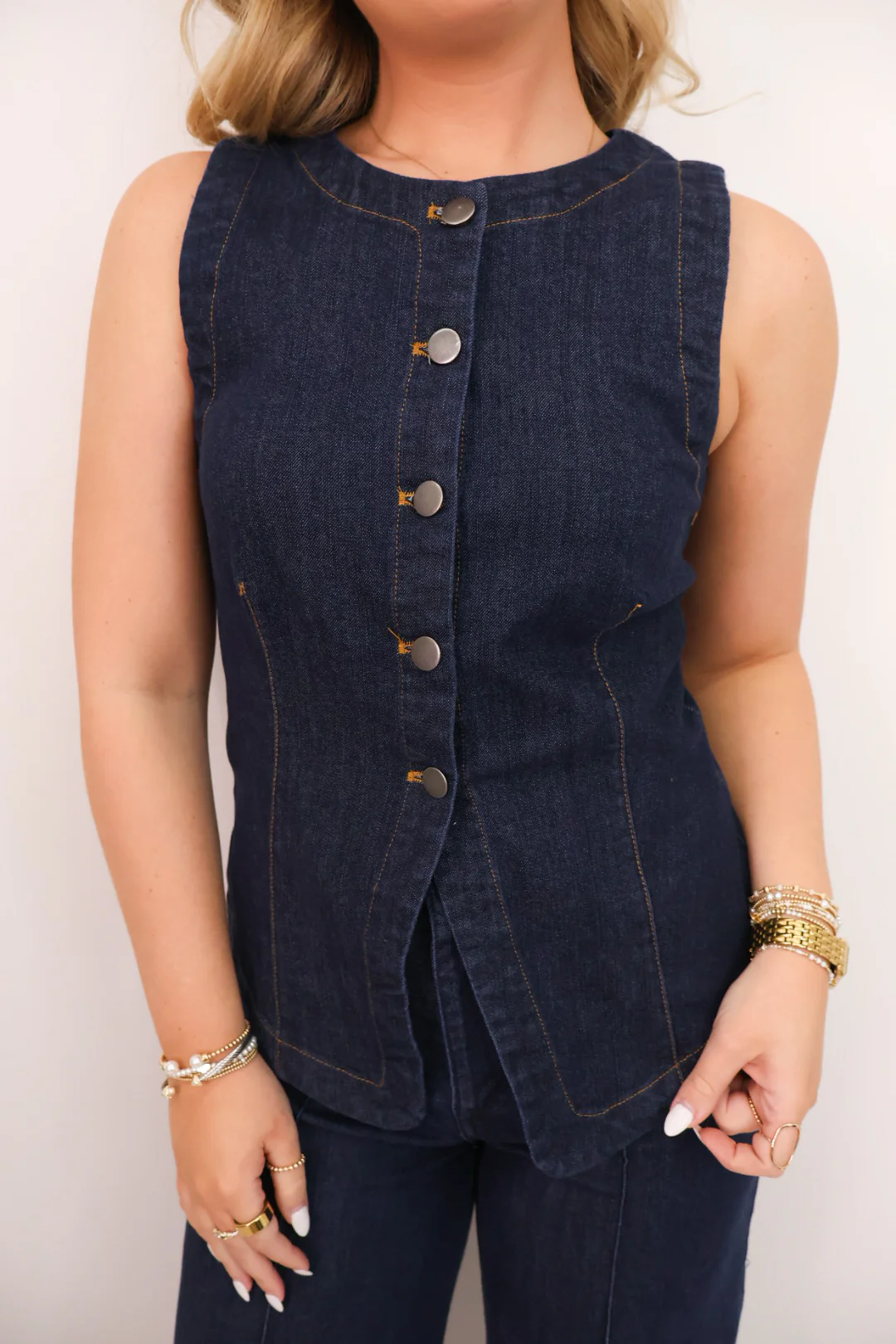 Dark Denim Vest and Pants Set
