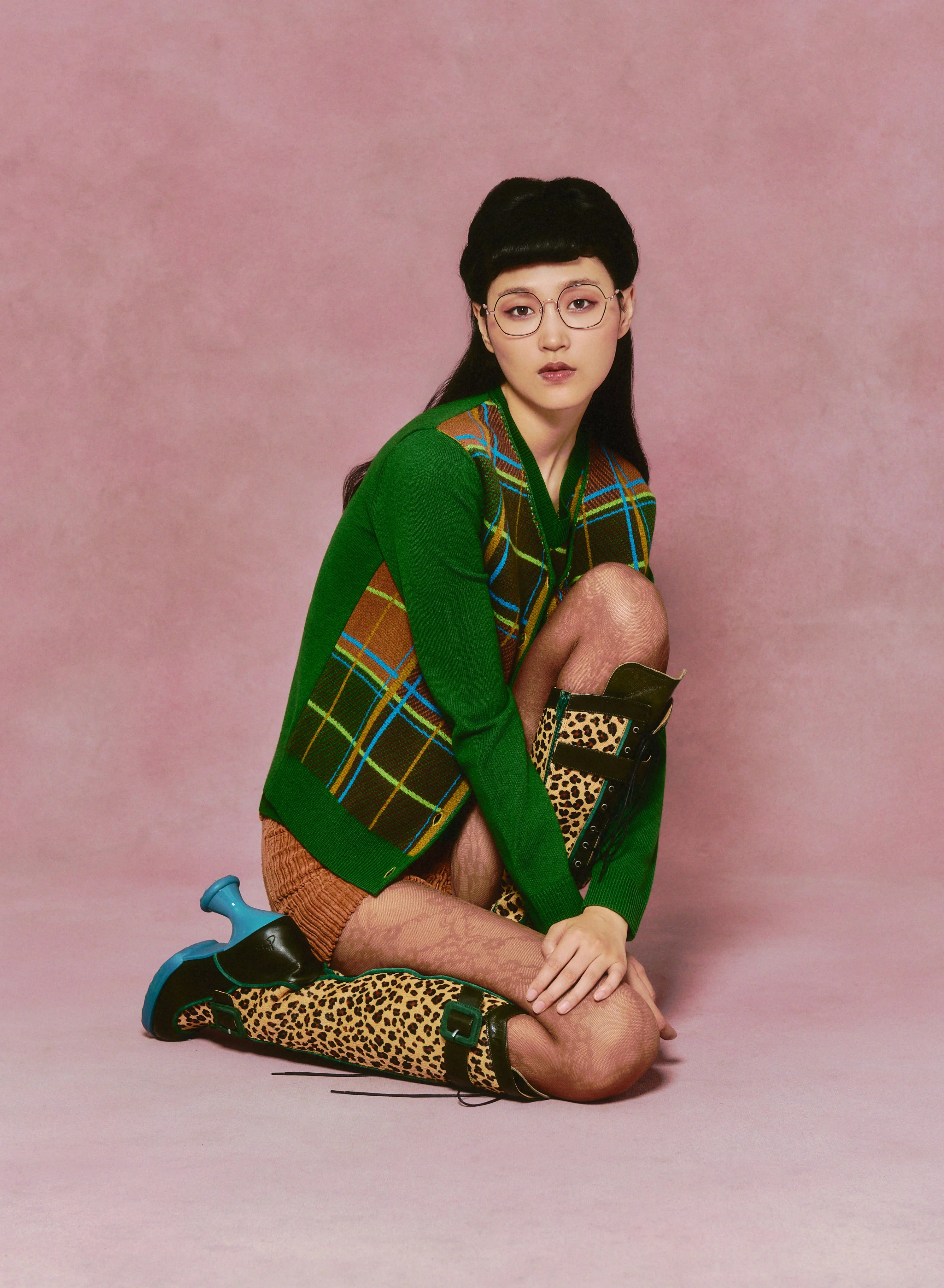 Plaid Cardigan - Leaf Green